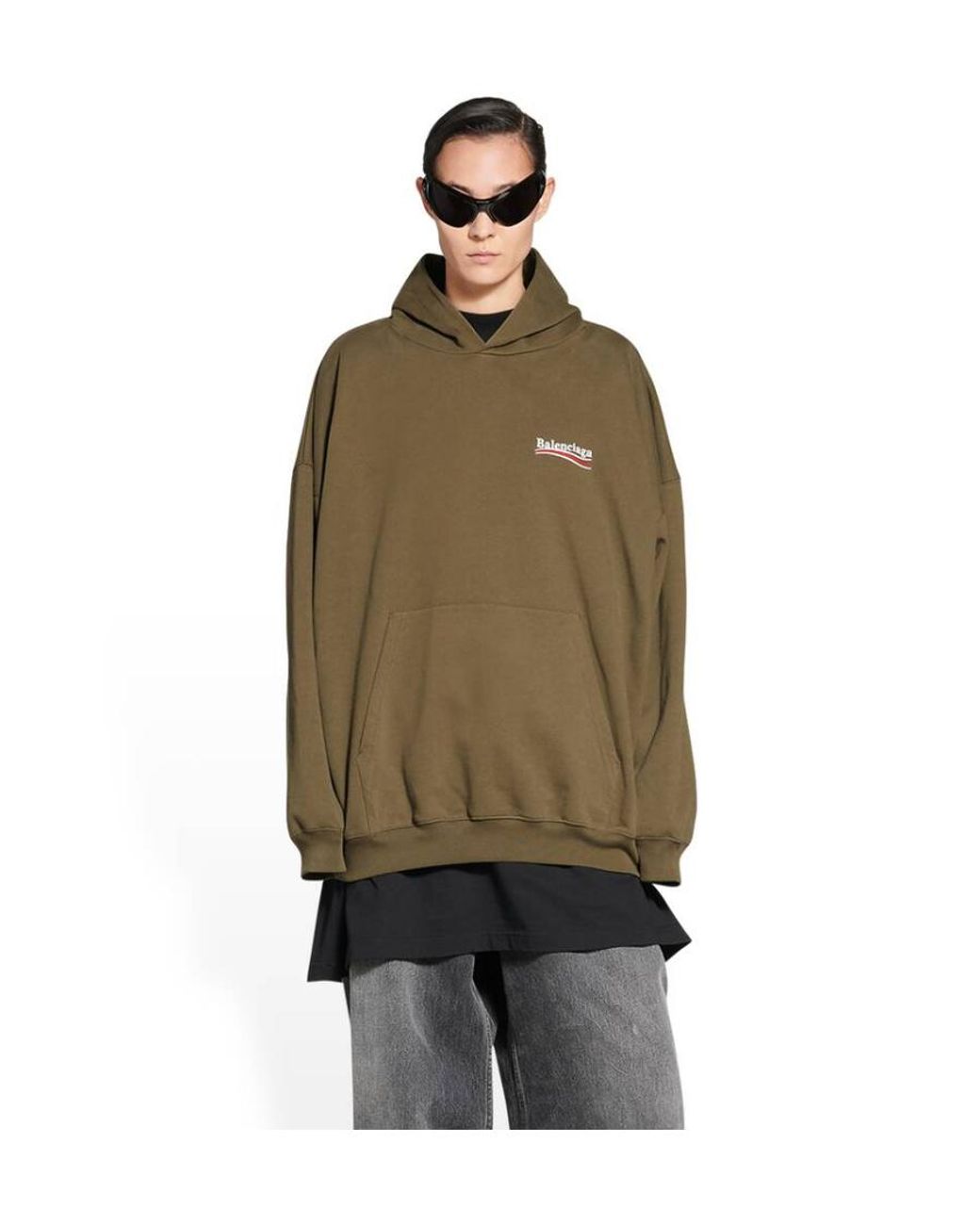 Balenciaga Green Logo Embroidered Oversized Hoodie for men