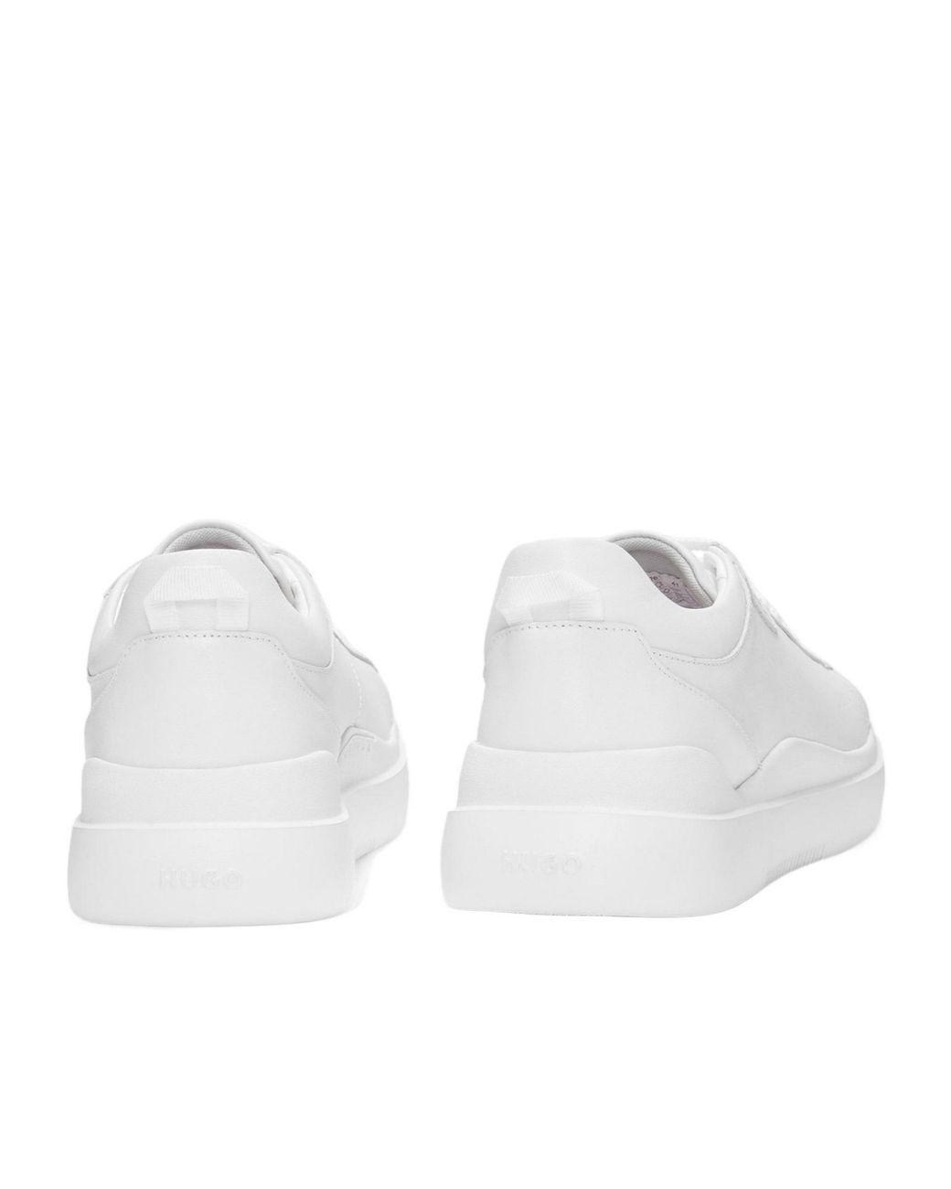 Boss White Solid Color Leather Low Trainers for men