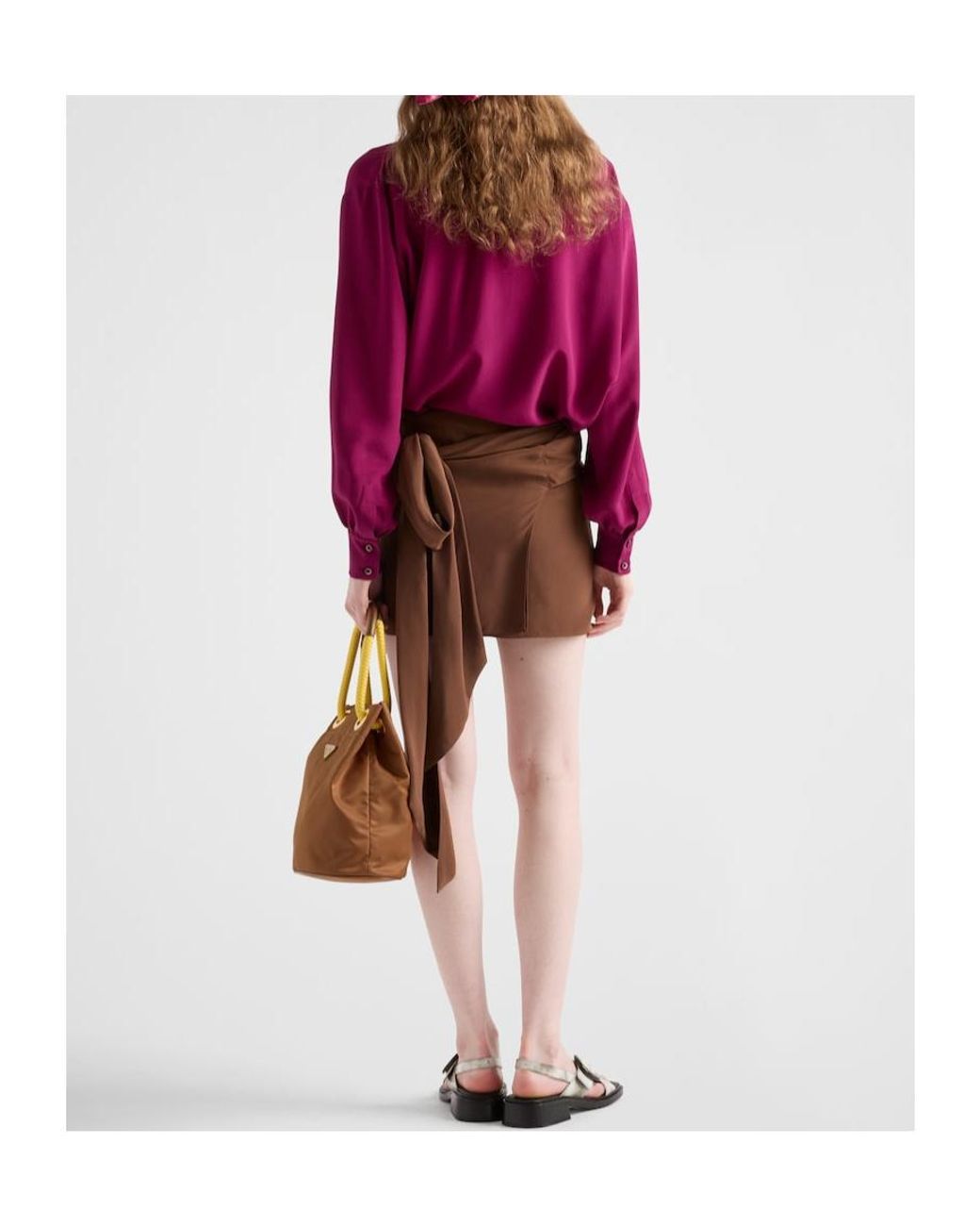 スカート PRADA Brown Crepe Mini Skirt Prada Crepe De Chine Draped Mini Skirt in Brown | Lyst