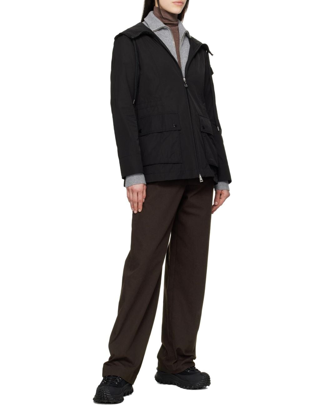 Moncler Black Zip-Up Parka Jacket