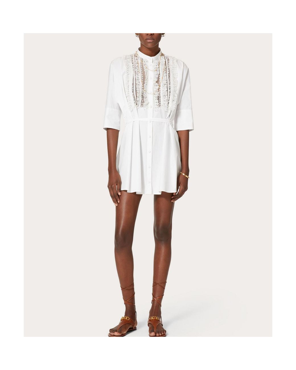 Valentino White Embroidered Cotton Popeline Dress