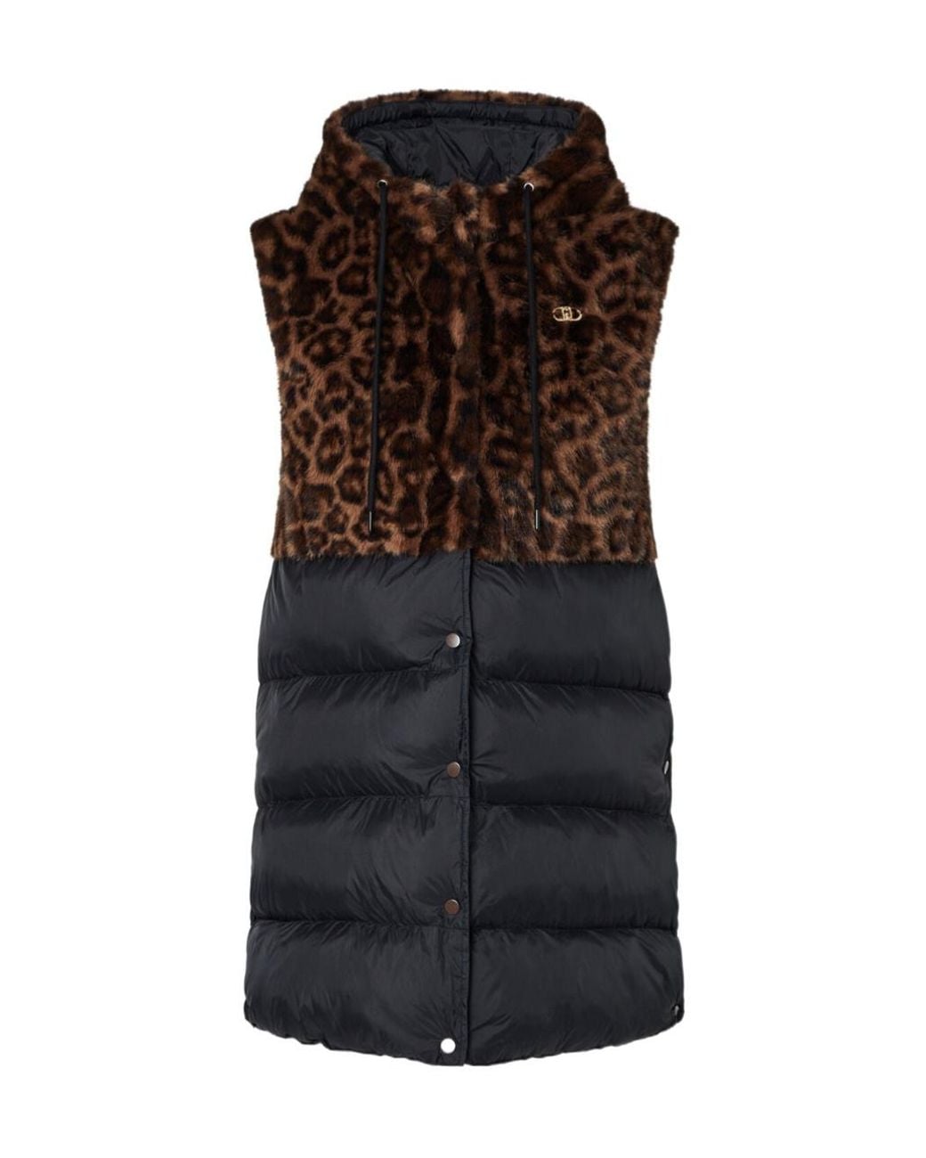 Liu Jo Leopard-Print Panel Quilted Gilet in Black | Lyst