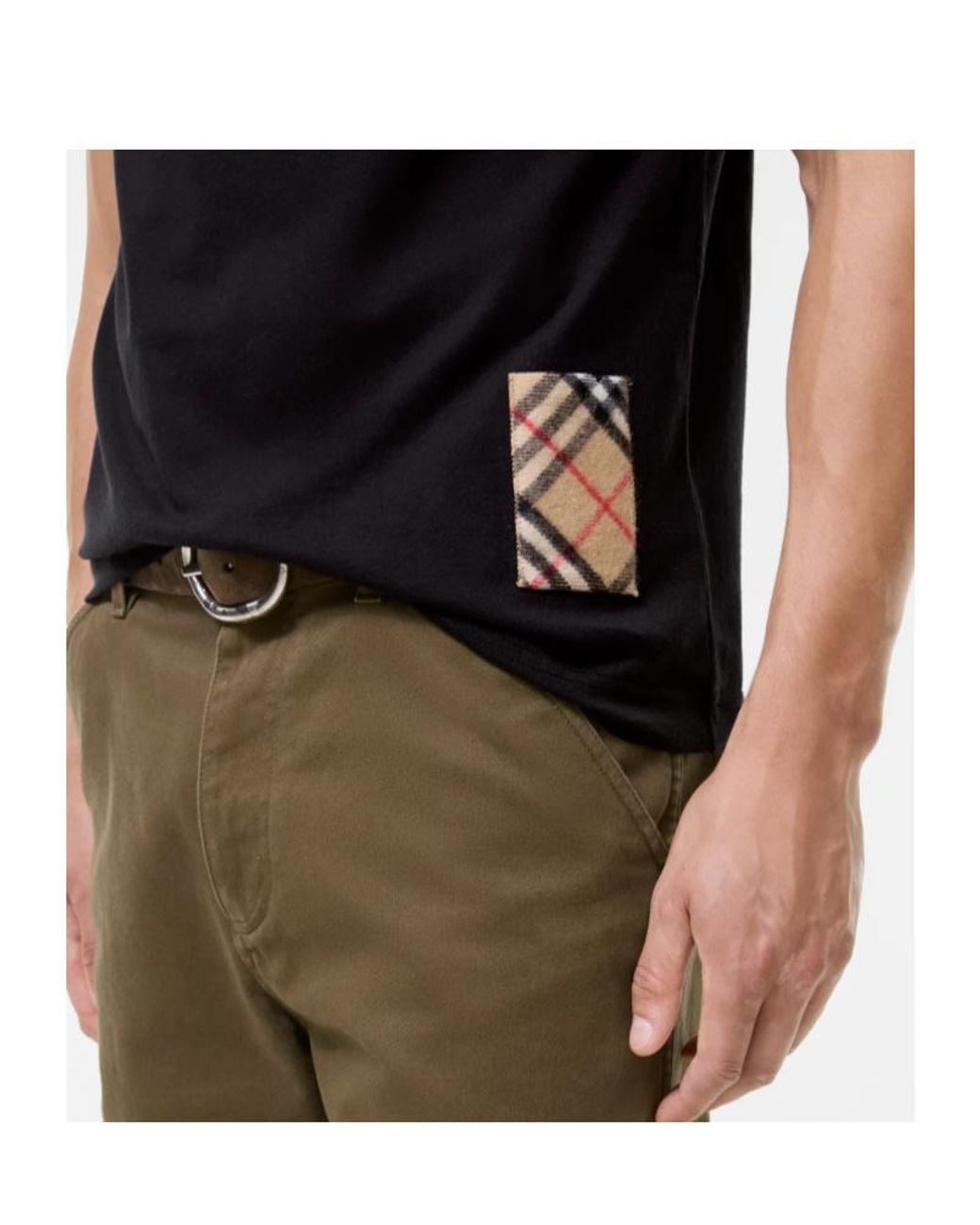 Burberry Black Cotton Check-Patch T-Shirt for men