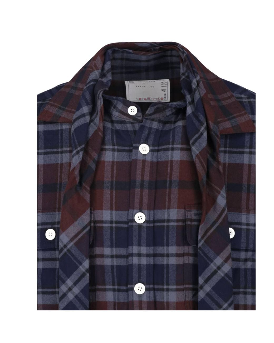 Sacai Blue Draped Plaid Shirt