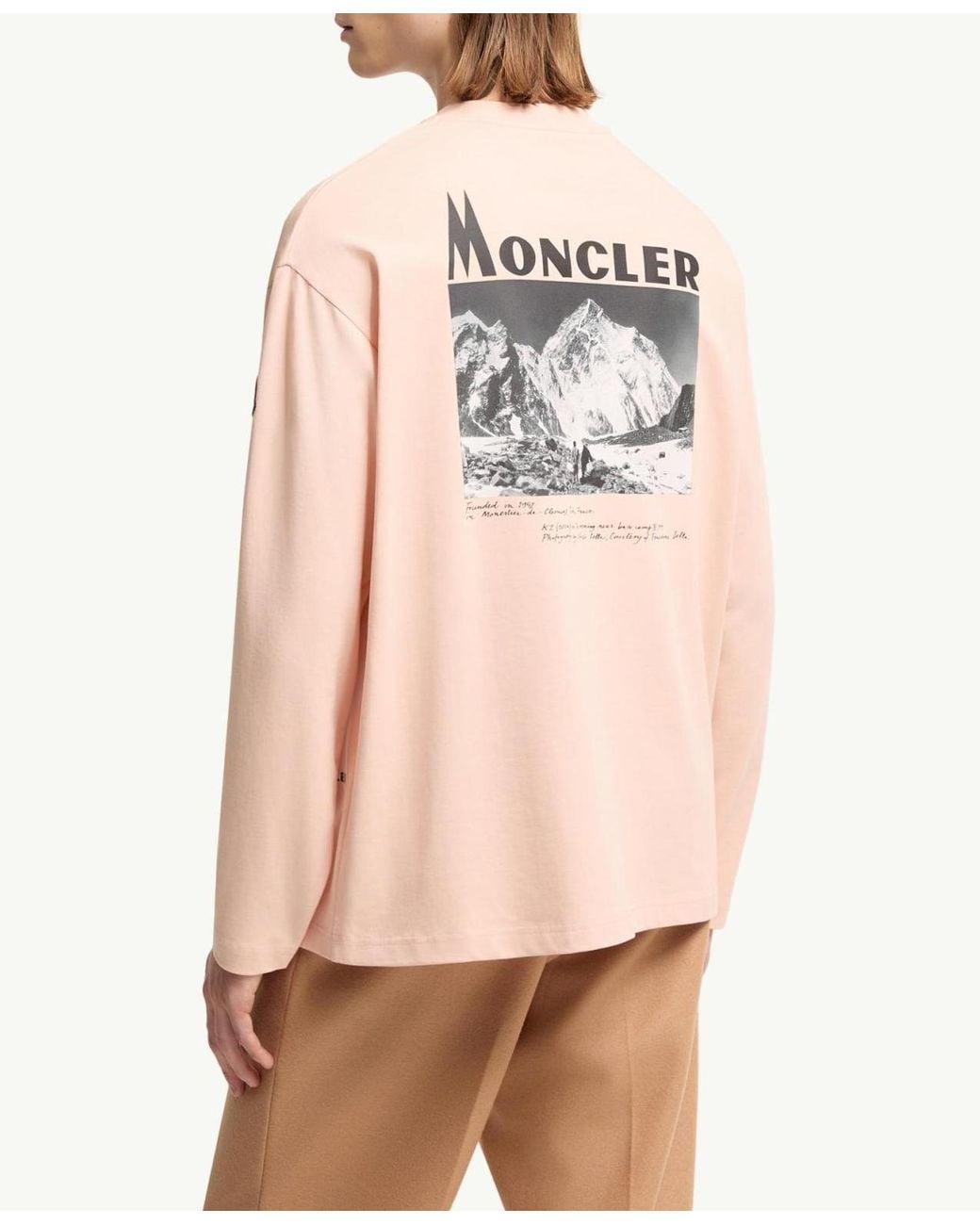 Moncler Pink K2 Print Long Sleeve Cotton T-Shirt for men