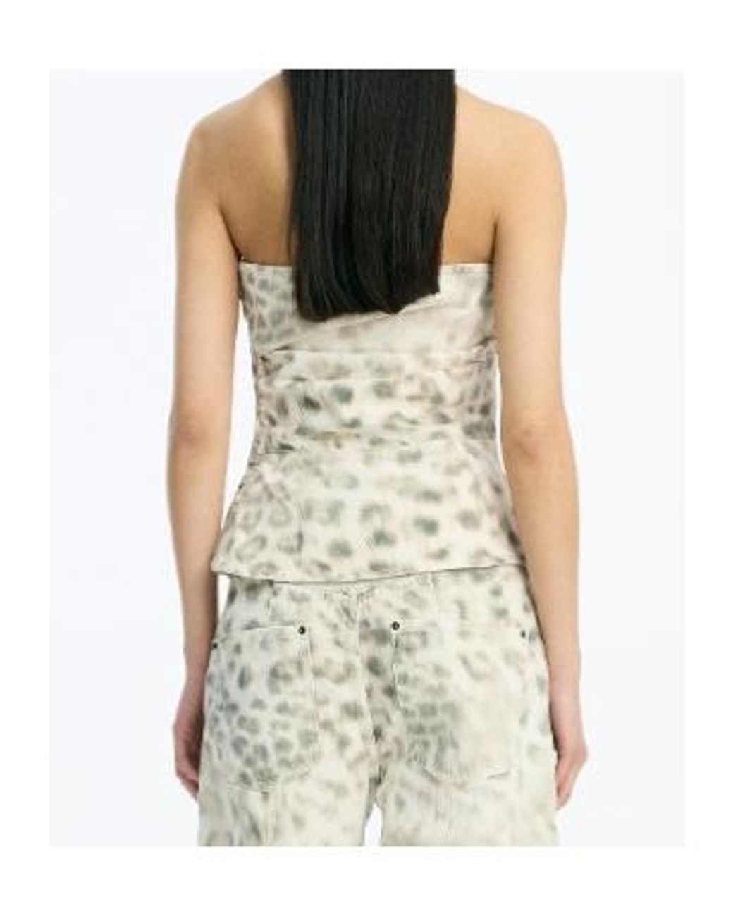 ROTATE BIRGER CHRISTENSEN Natural Printed Denim Top
