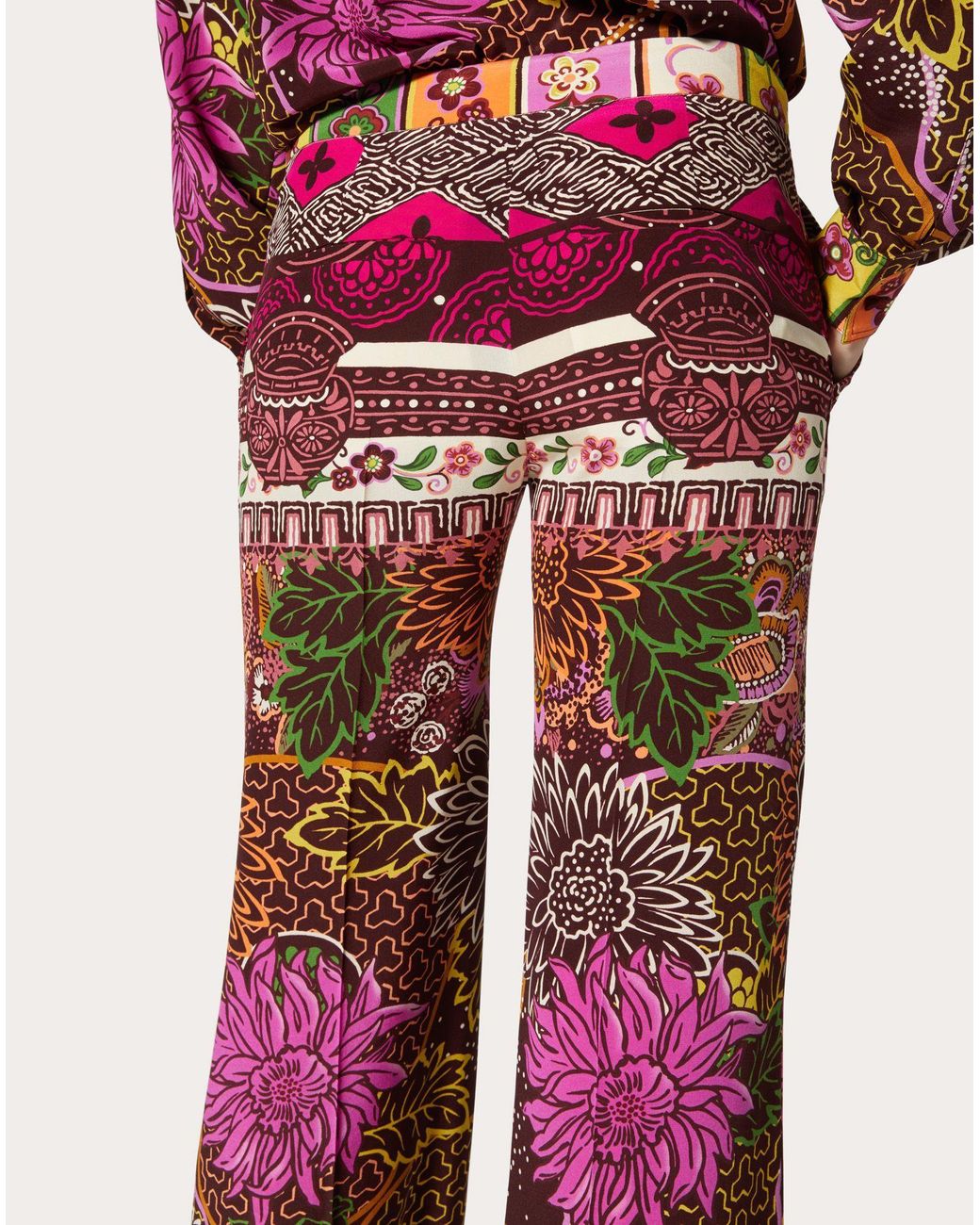Valentino Red Floral Print High-Waisted Trousers