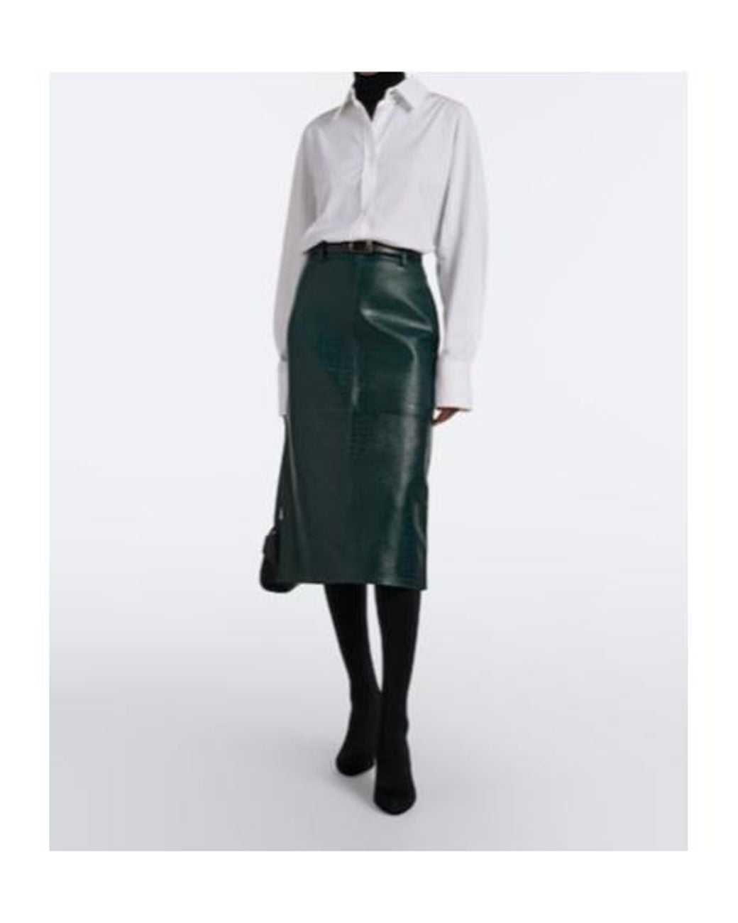 Frankie Shop Green Taney Croc-Effect Leather Pencil Skirt