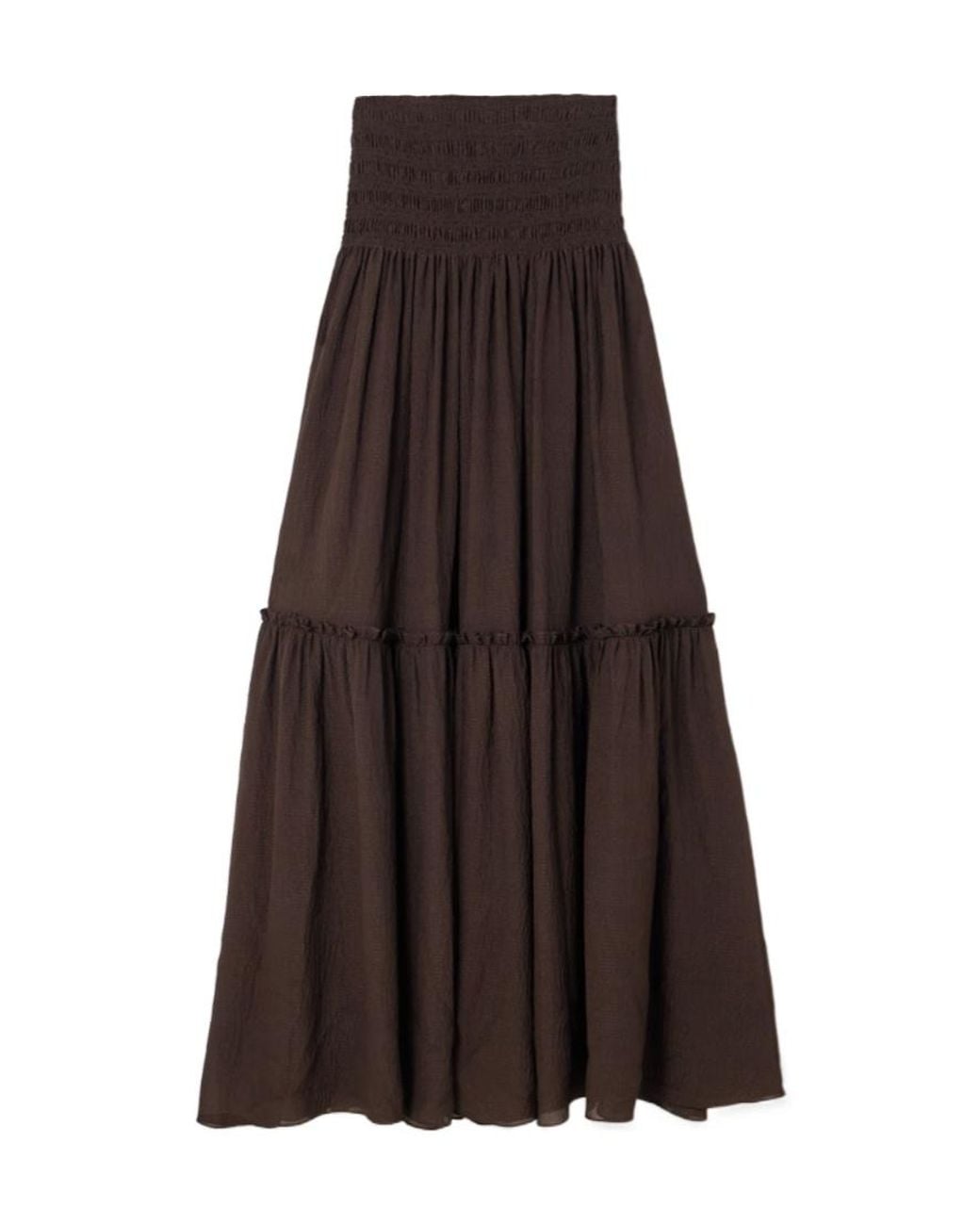 Joseph Brown Folia Shirred Tiered Seersucker Maxi Skirt