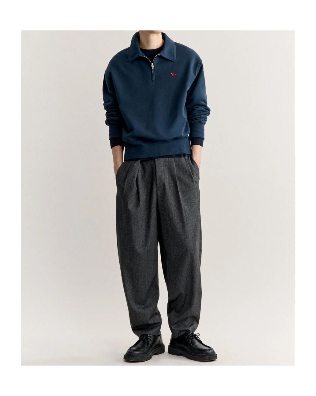 Maison Kitsuné Blue Maison Kitsuné Profile Fox Zip Polo Sweatshirt for men