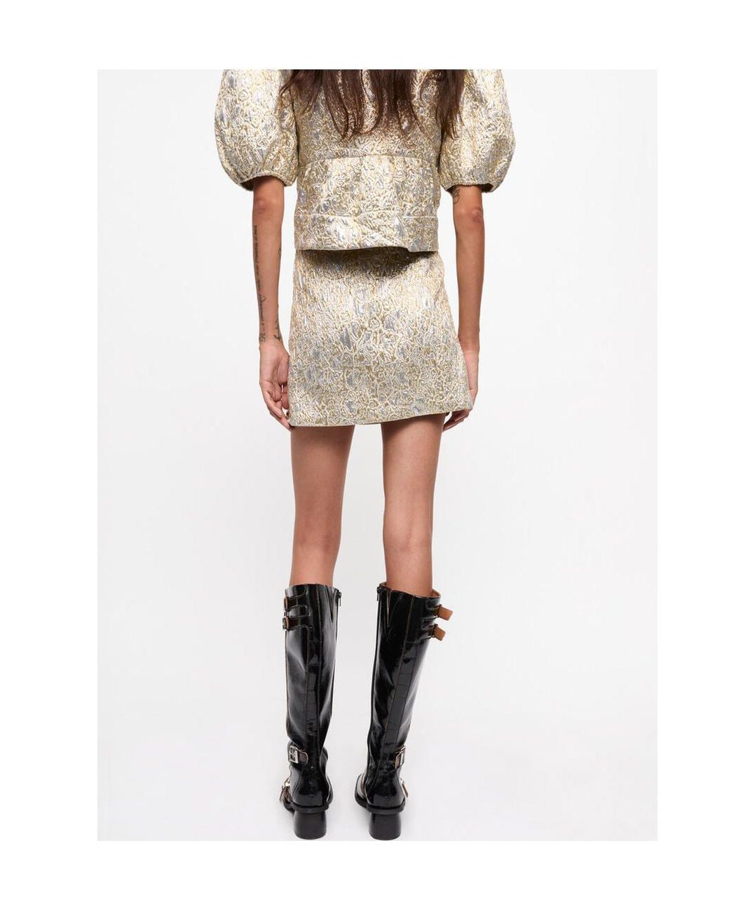 Ganni Natural Metallic Effect Mini Skirt