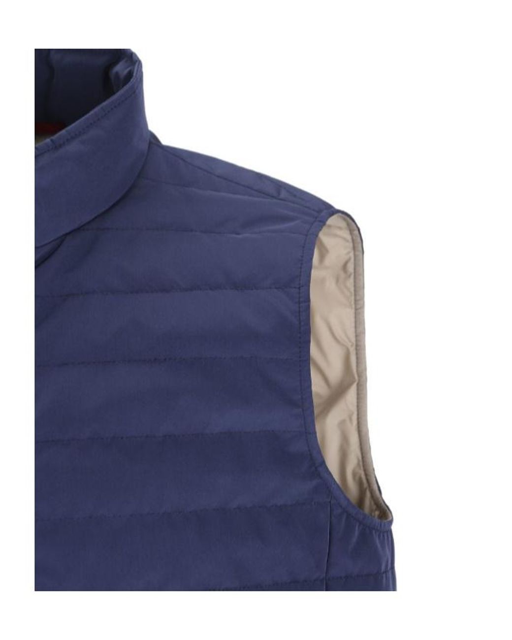 Brunello Cucinelli Blue Bonded Zip-Up Padded Vest for men