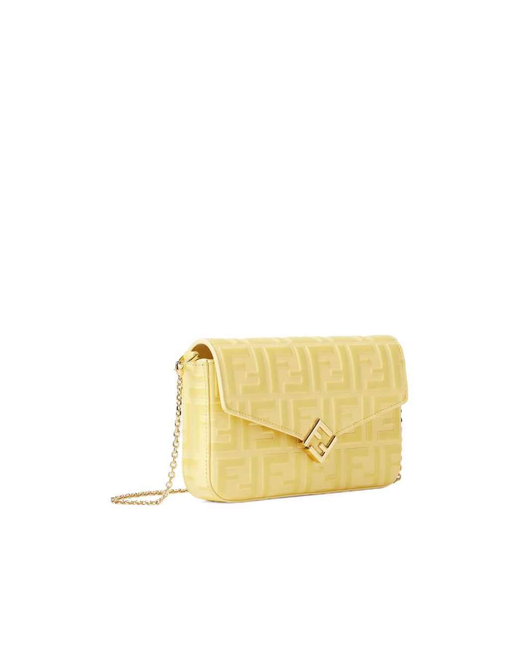 Fendi Yellow Embossed Chain Wallet