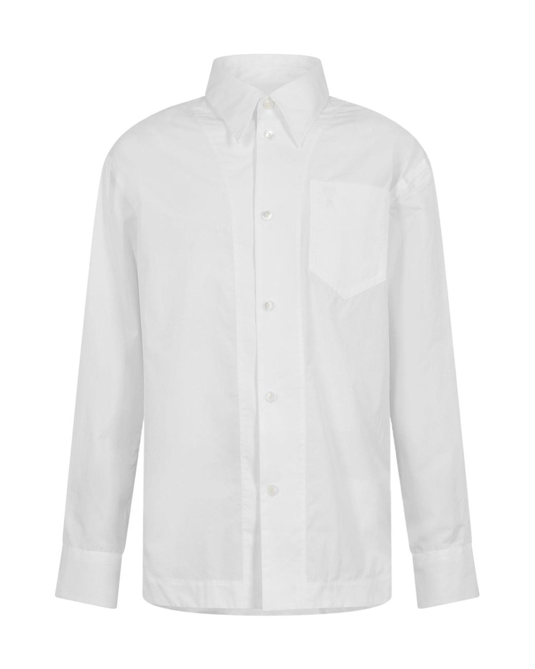 AMI White Sharp Collar Long Sleeve Plain Shirt for men