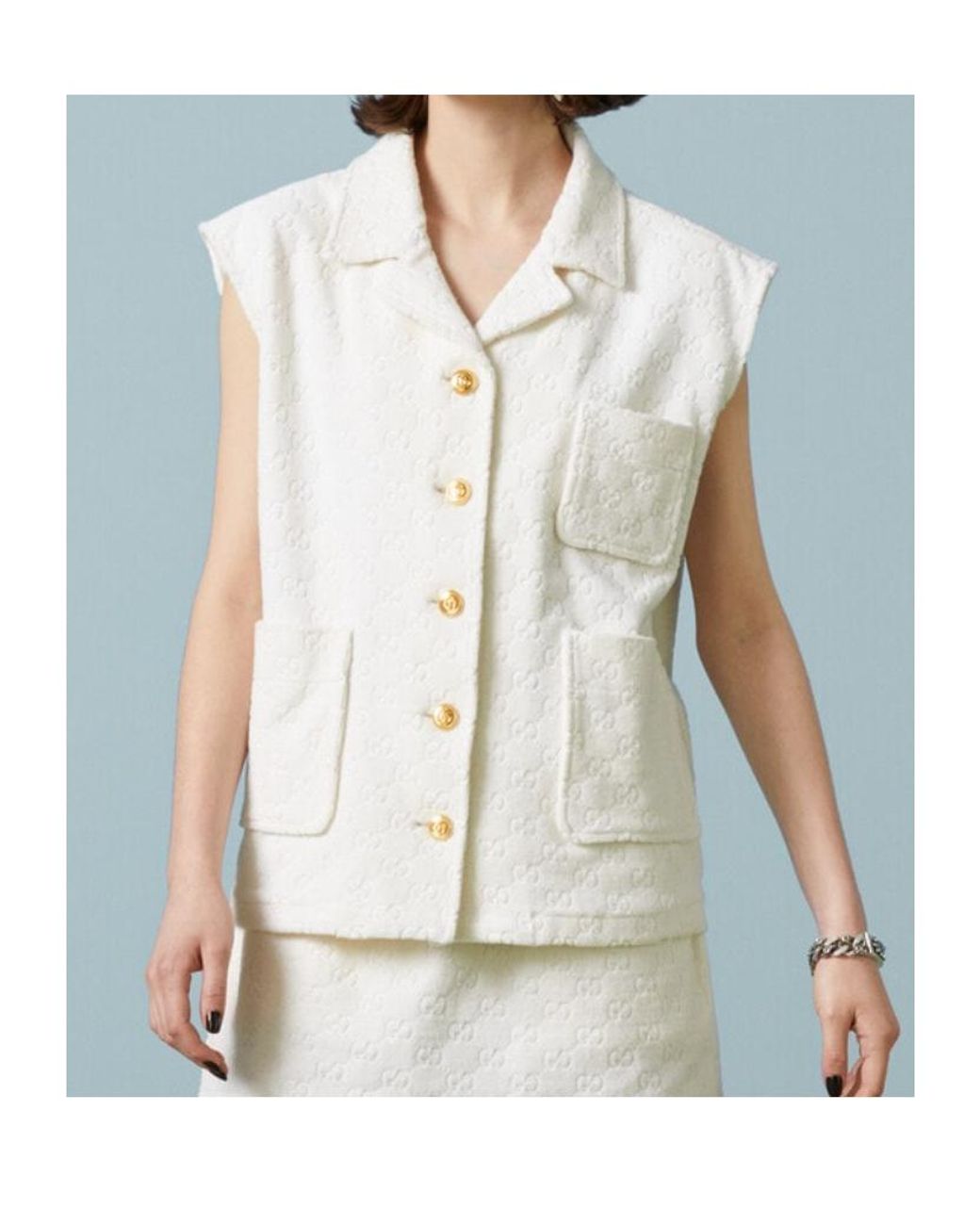 Gucci White Gg Cotton Jersey Gilet