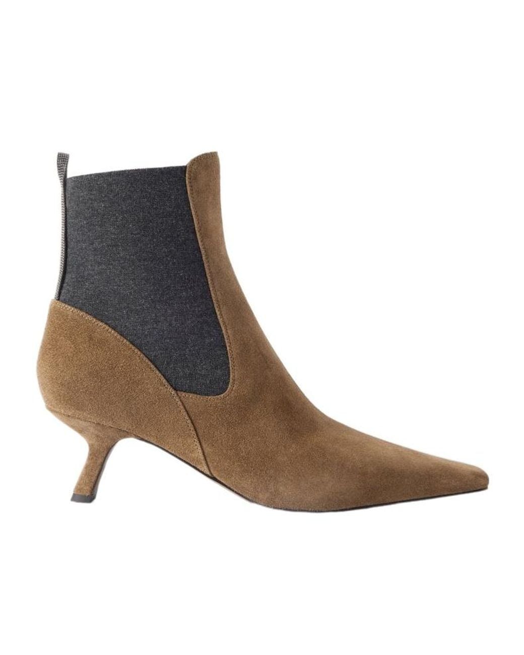 Brunello Cucinelli Brown Square-Toe Ankle Boots