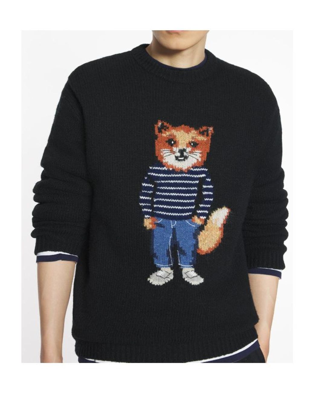 Maison Kitsuné Black Maison Kitsuné Long Sleeve Crewneck Sweatshirt for men