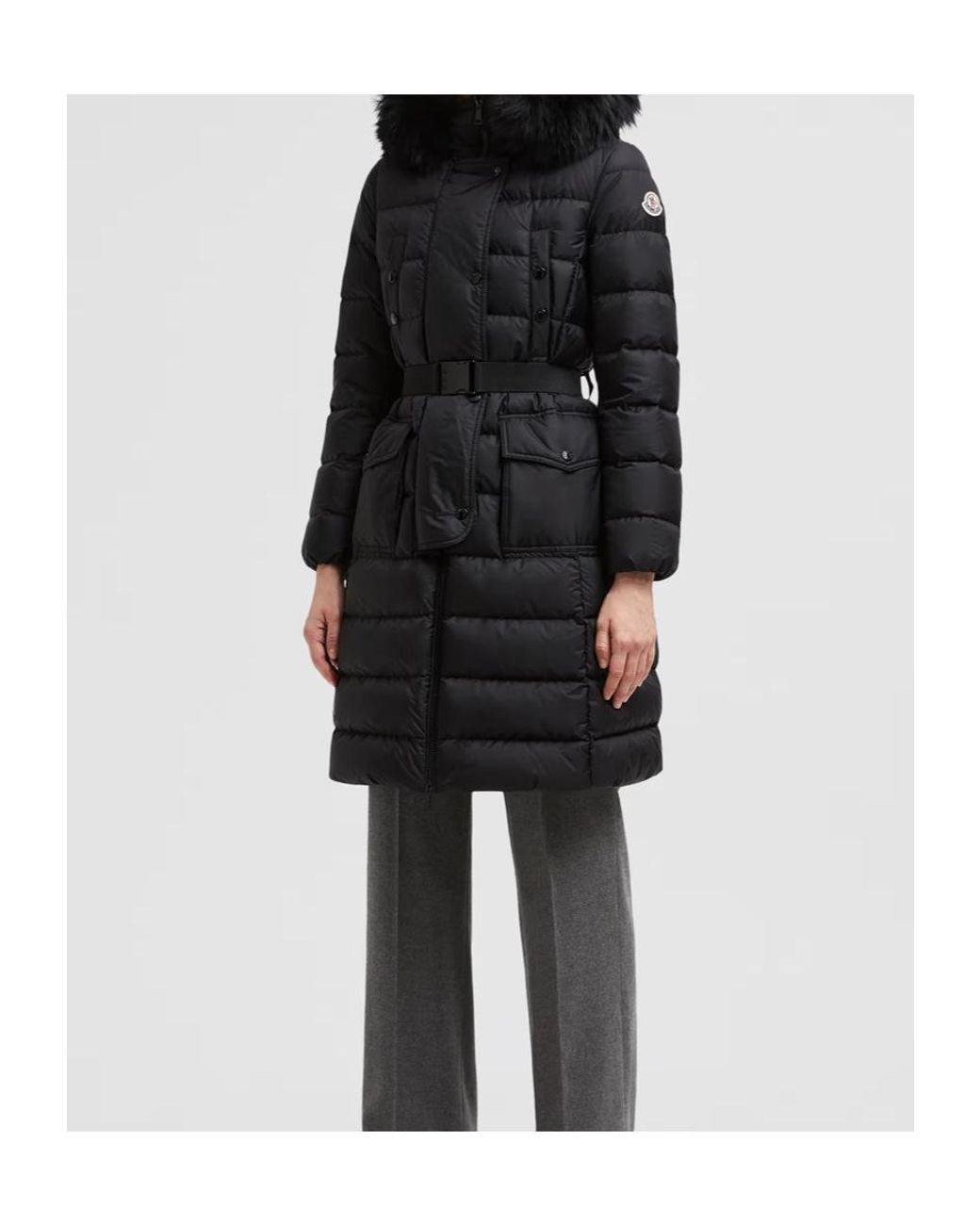 Moncler Black Khloe Logo Patch Belted Jacket