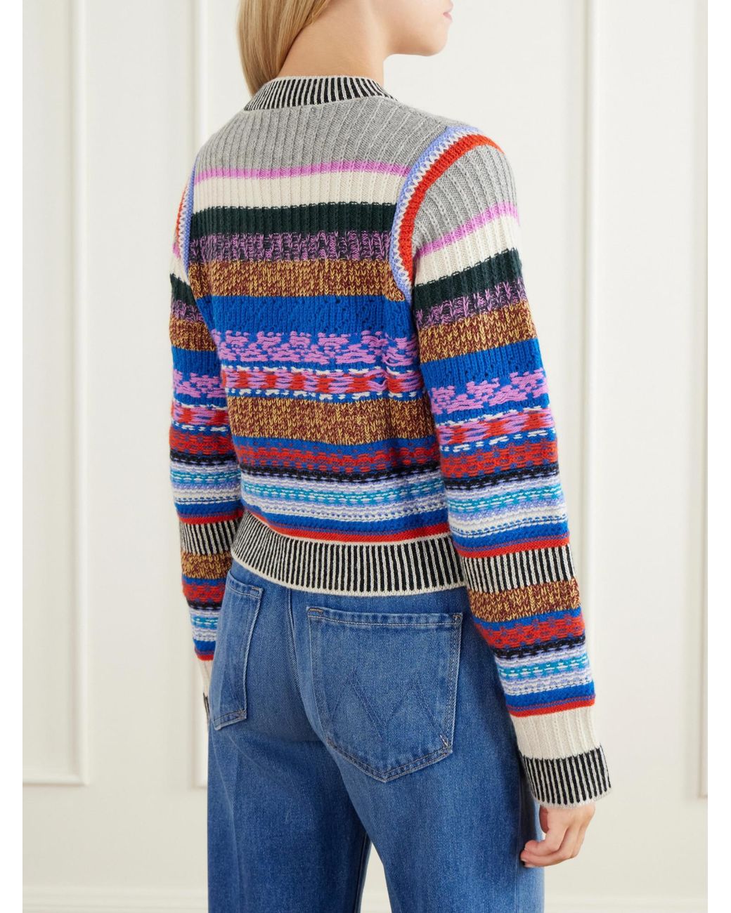 Mother Blue Crop Striped Alpaca And Wool-Blend Sweater