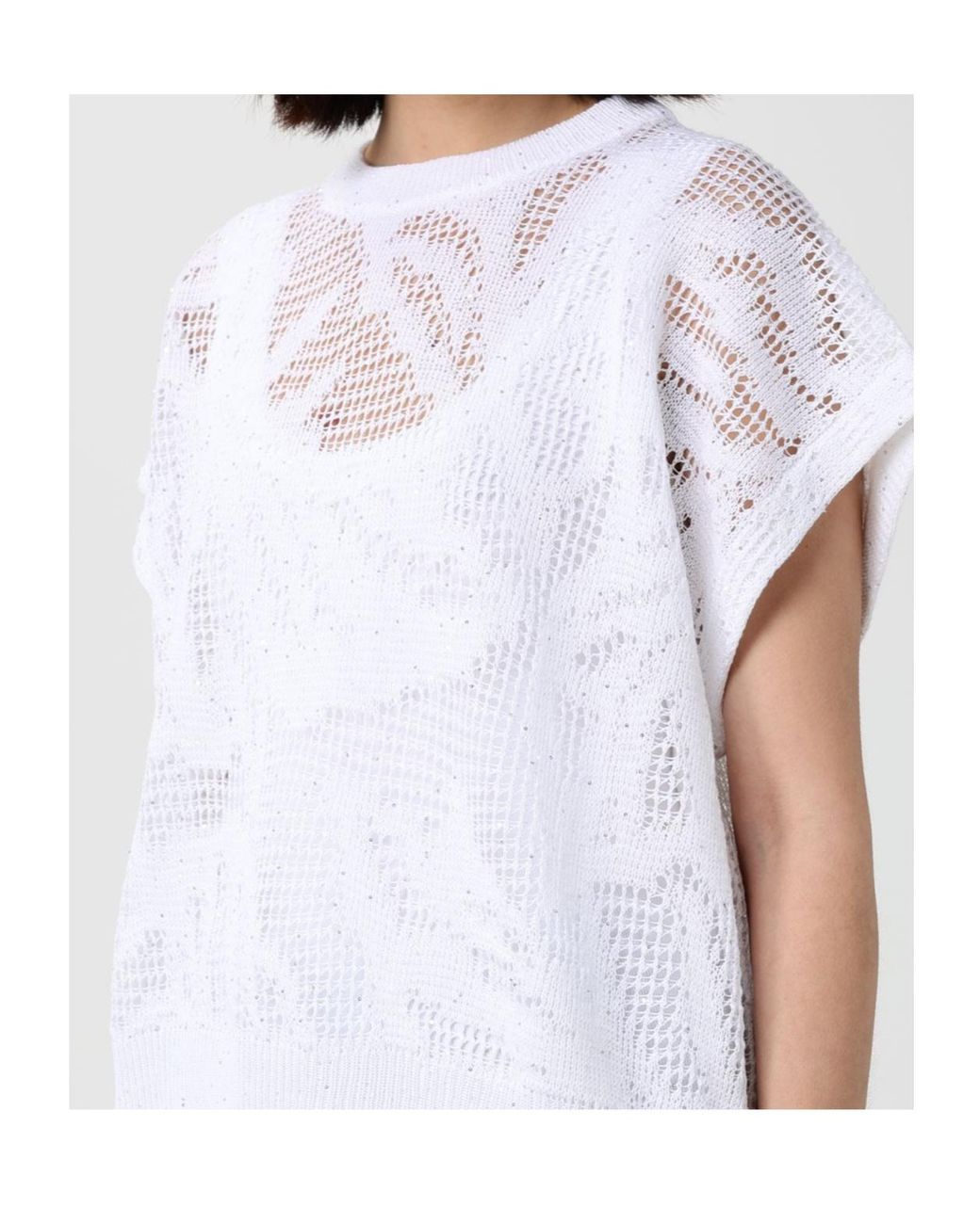 Brunello Cucinelli White Dazzling Water Lillies Knit T-Shirt