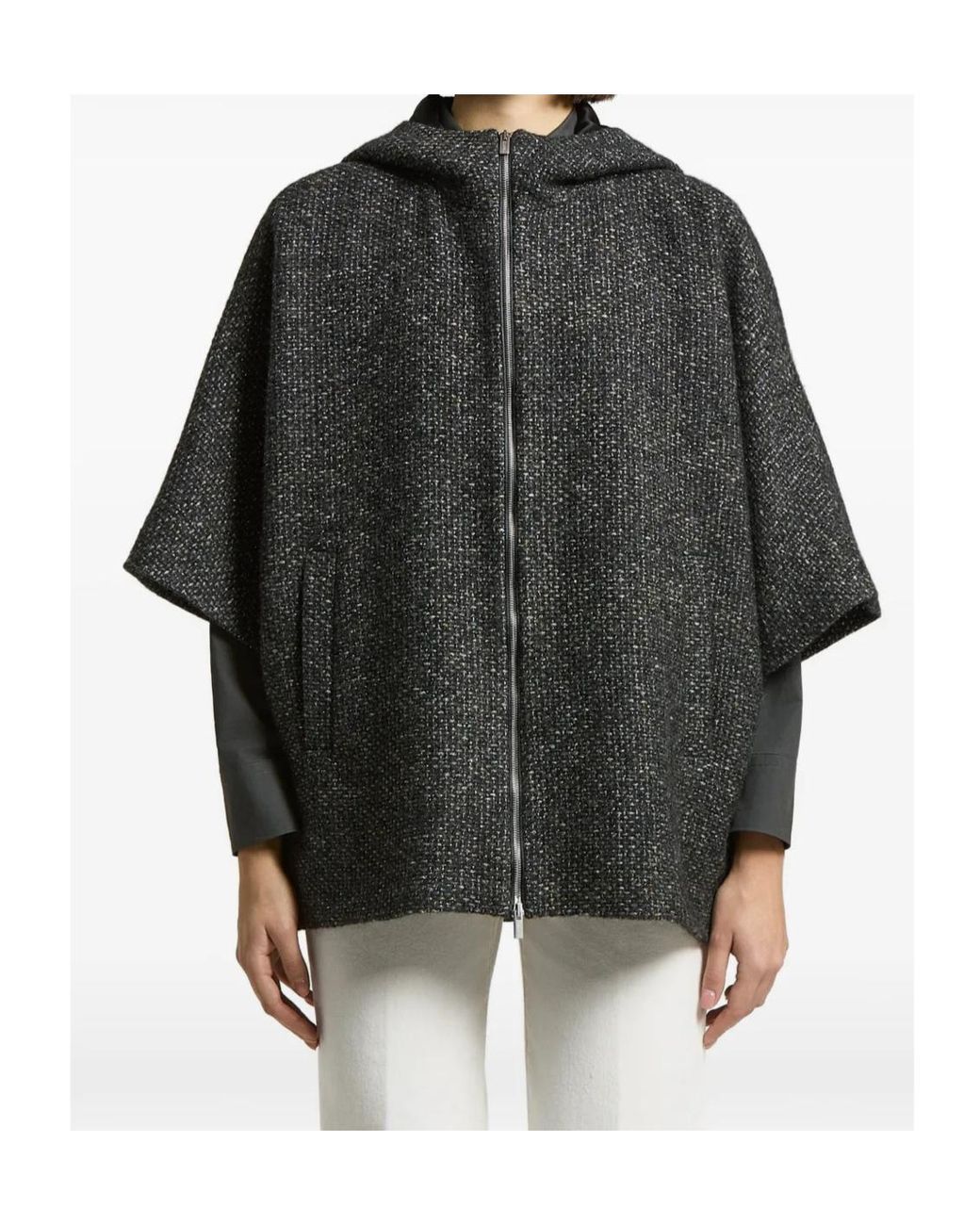 Peserico Gray Hooded Zip-Up Cape