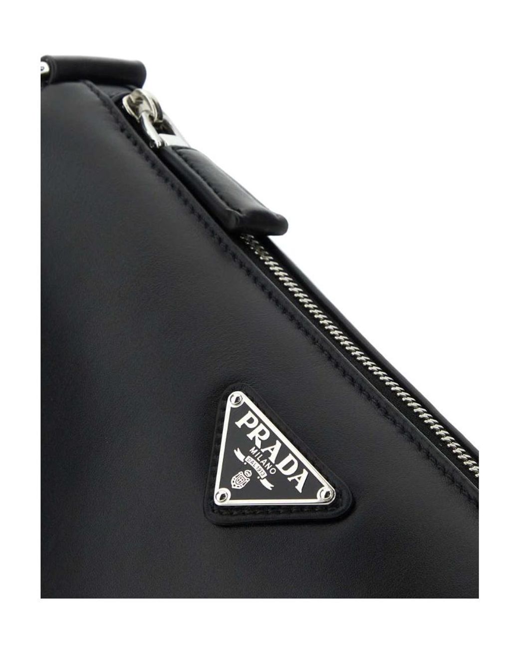 Prada Black Triangle Logo Zipped Messenger Bag for men