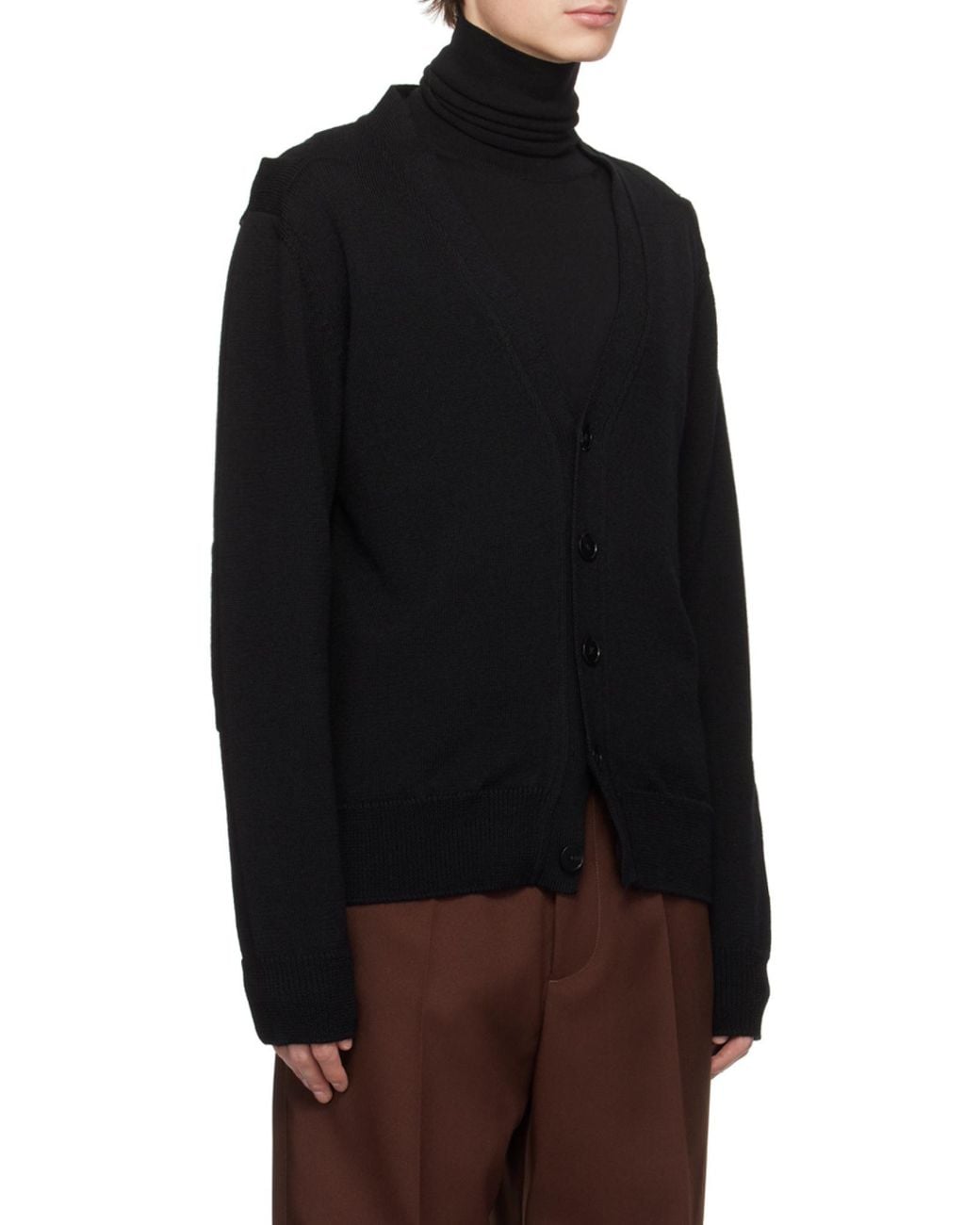 Jil Sander Black Openwork Long-Sleeve Knit Cardigan for men