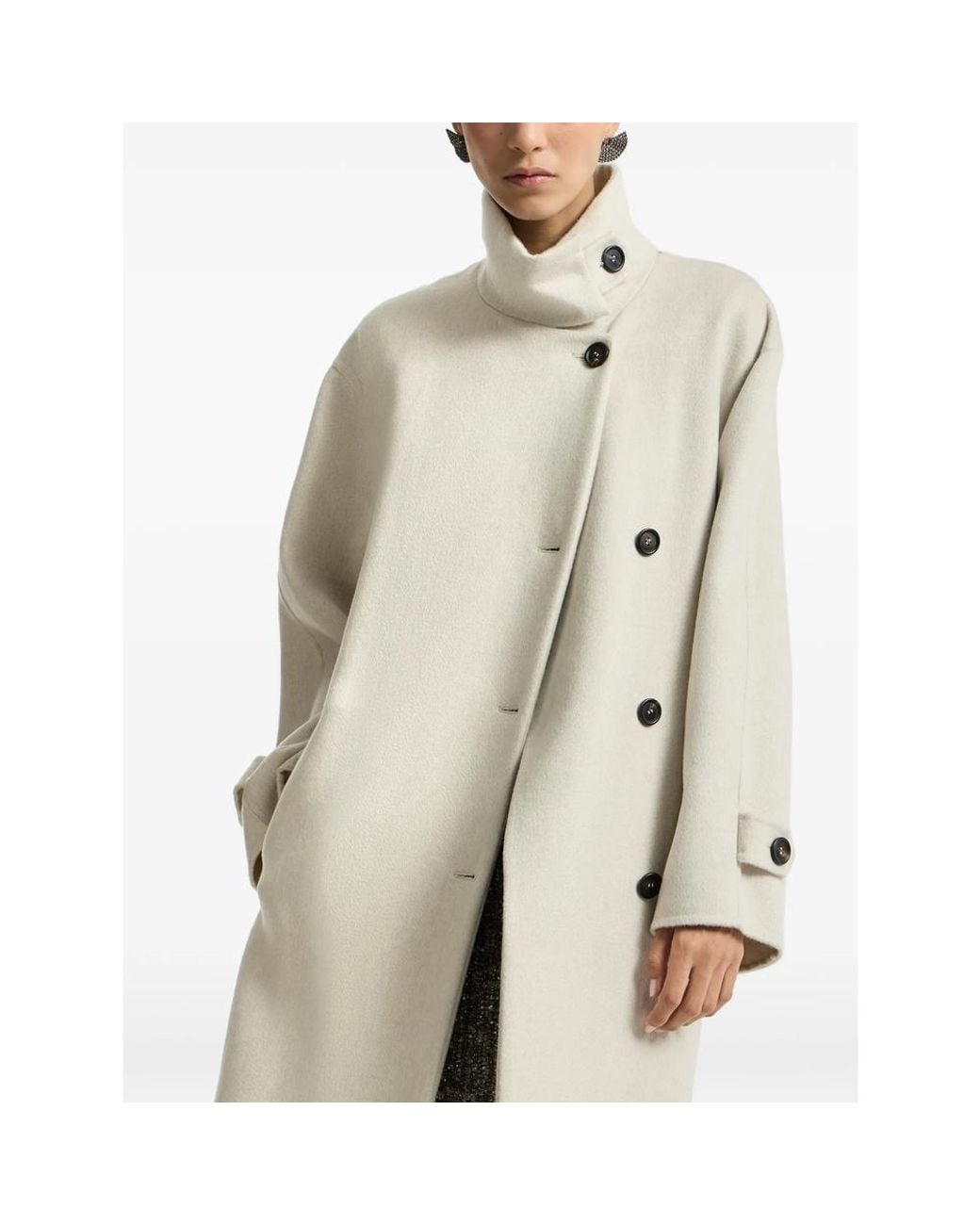 Brunello Cucinelli Natural Single-Breasted Belted Coat