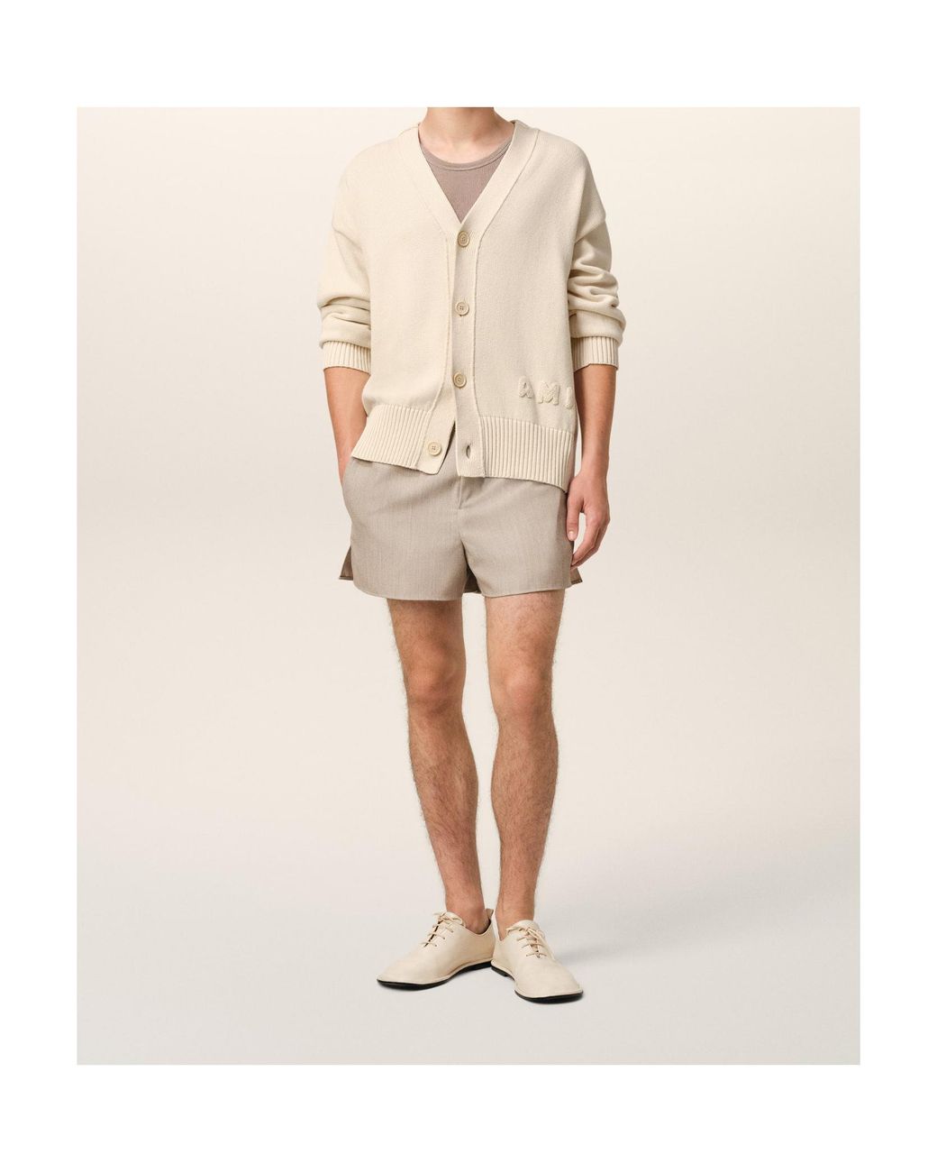 AMI Natural Logo Embroidered Knitted Cardigan for men