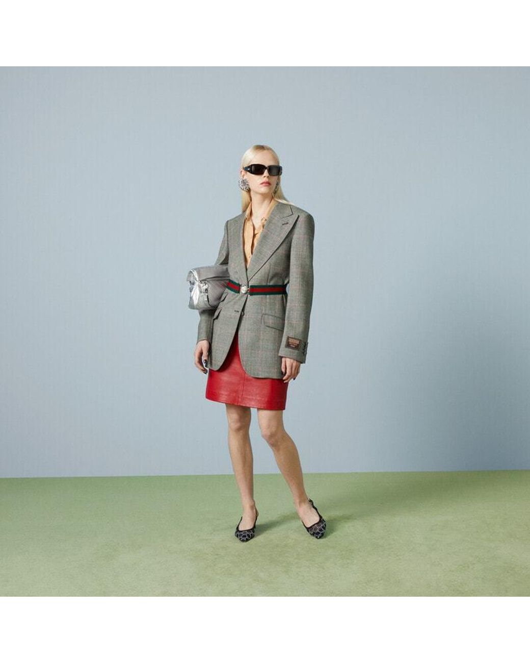 Gucci Gray Checked Tailored Jacket