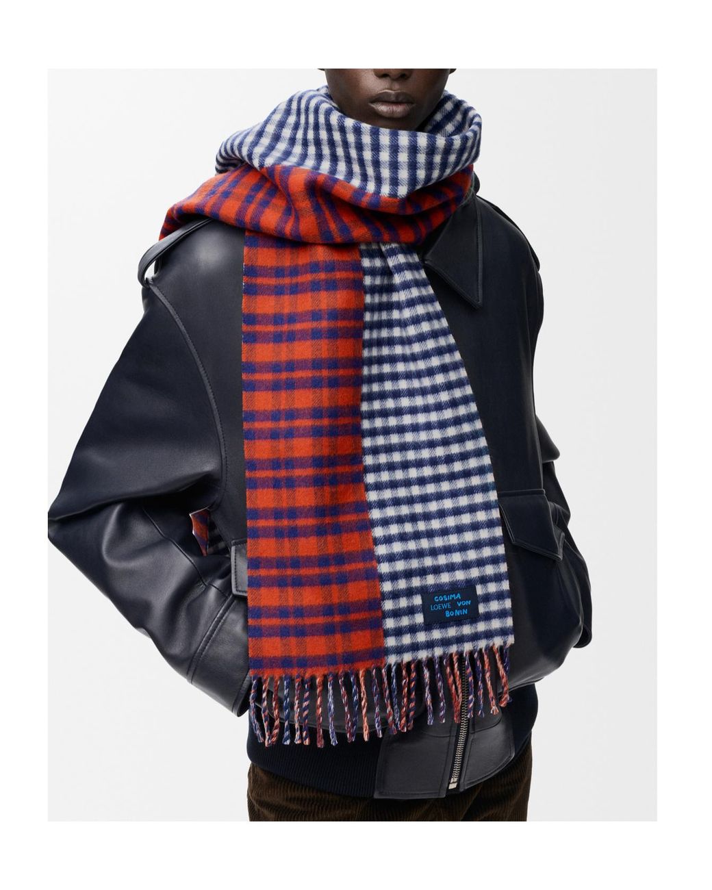 Loewe Red Cosima Von Bonin Checked Fringed Scarf