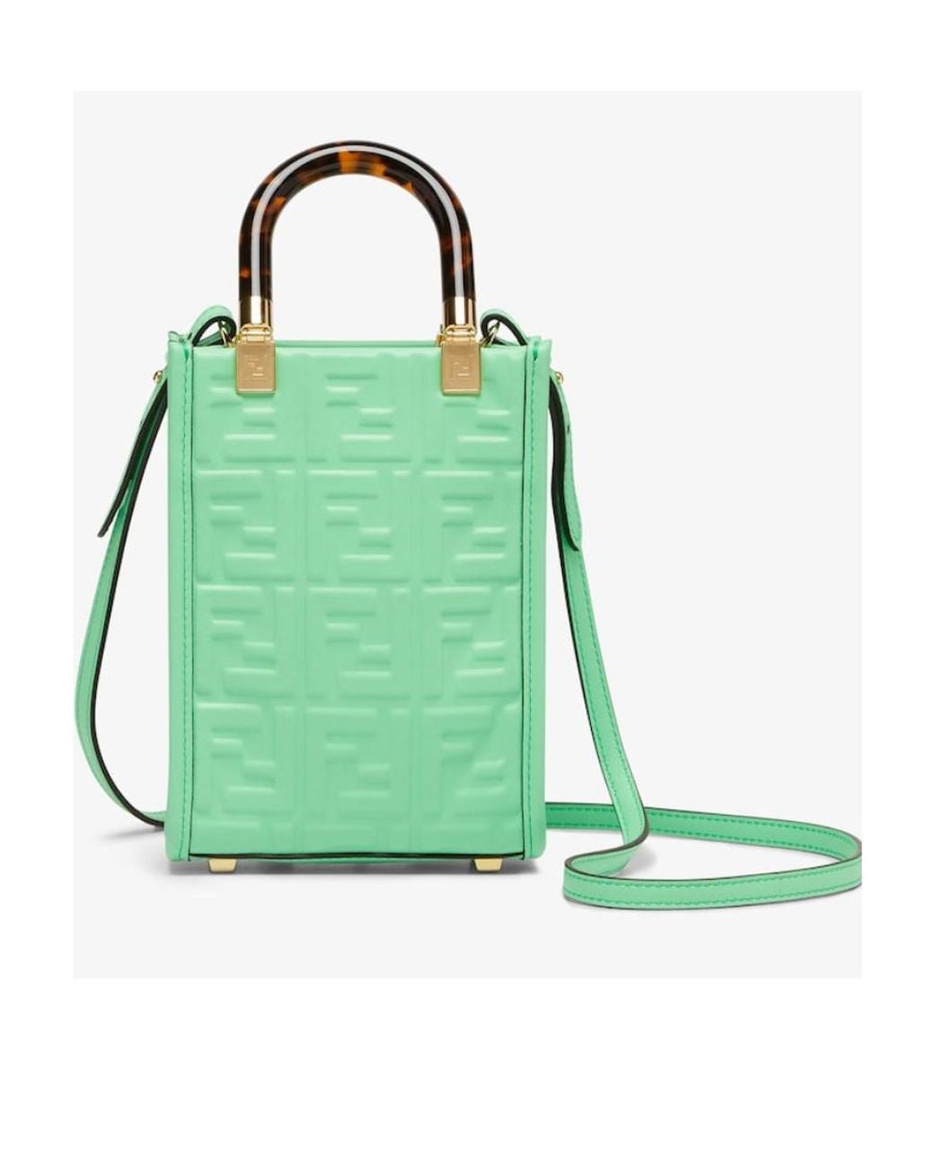Fendi Green Sunshine Logo Embossed Mini Shoulder Bag