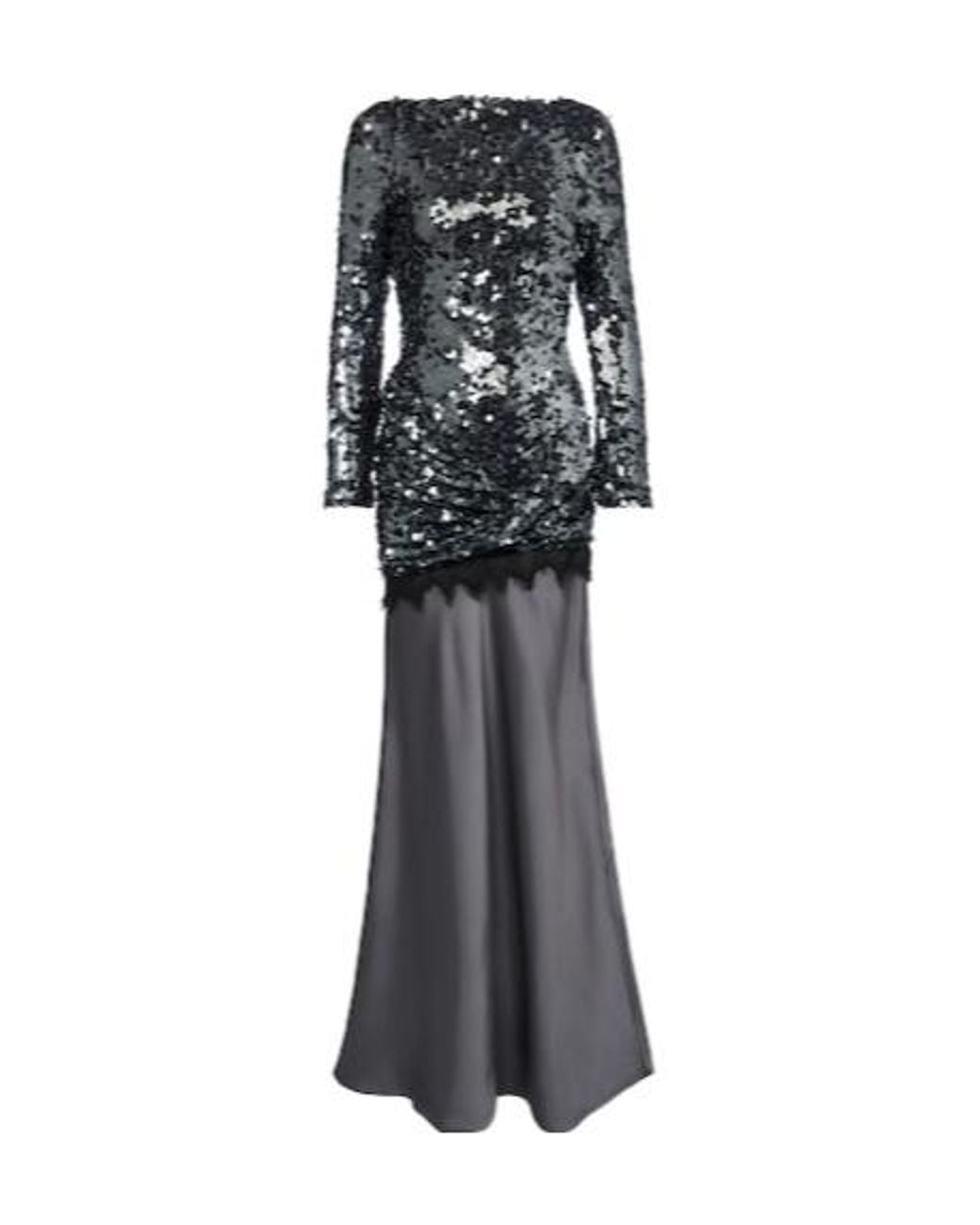 Christopher Esber Gray Lace-Trimmed Sequined Paneled Gown