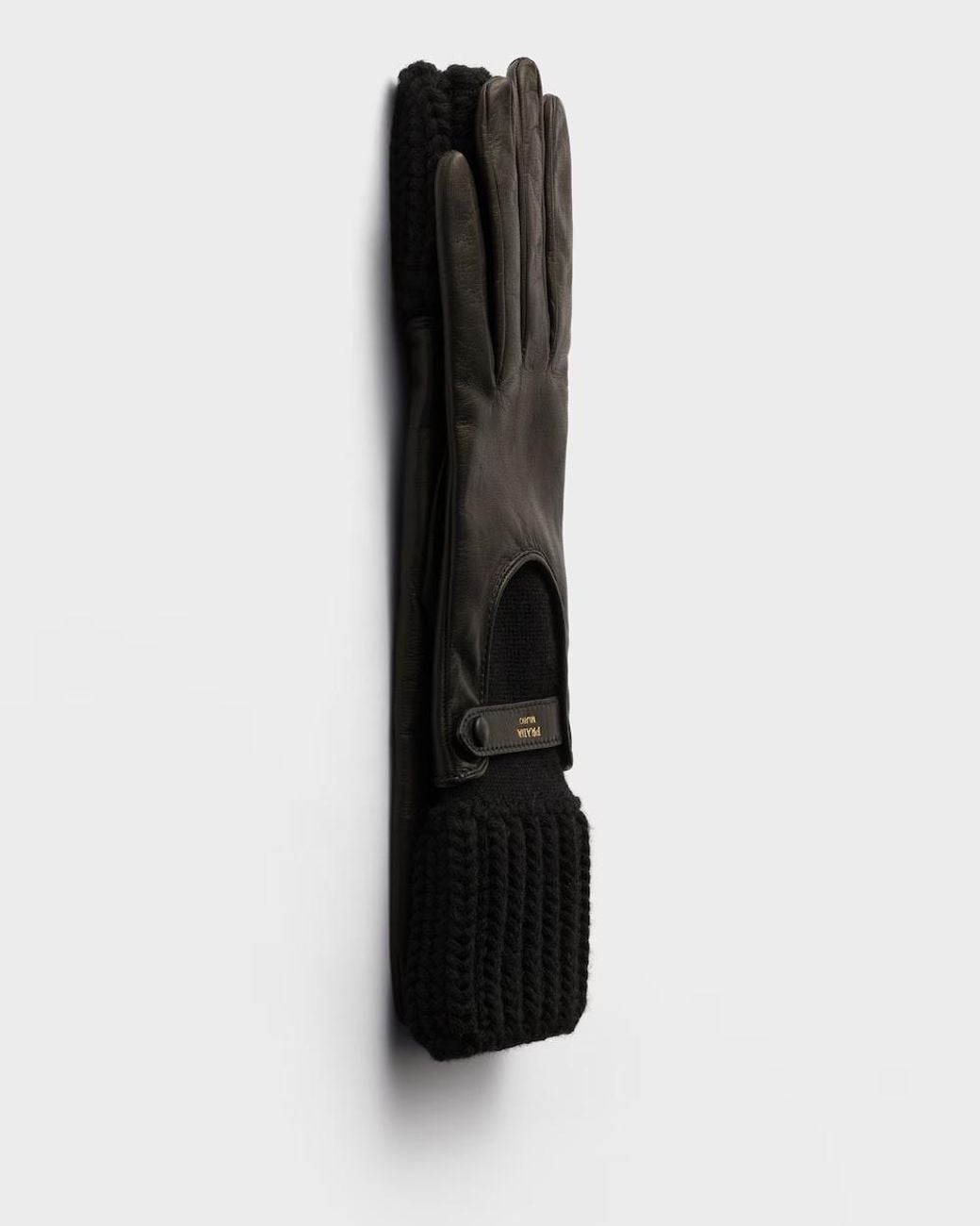 Prada Black Nappa Leather And Knit Gloves