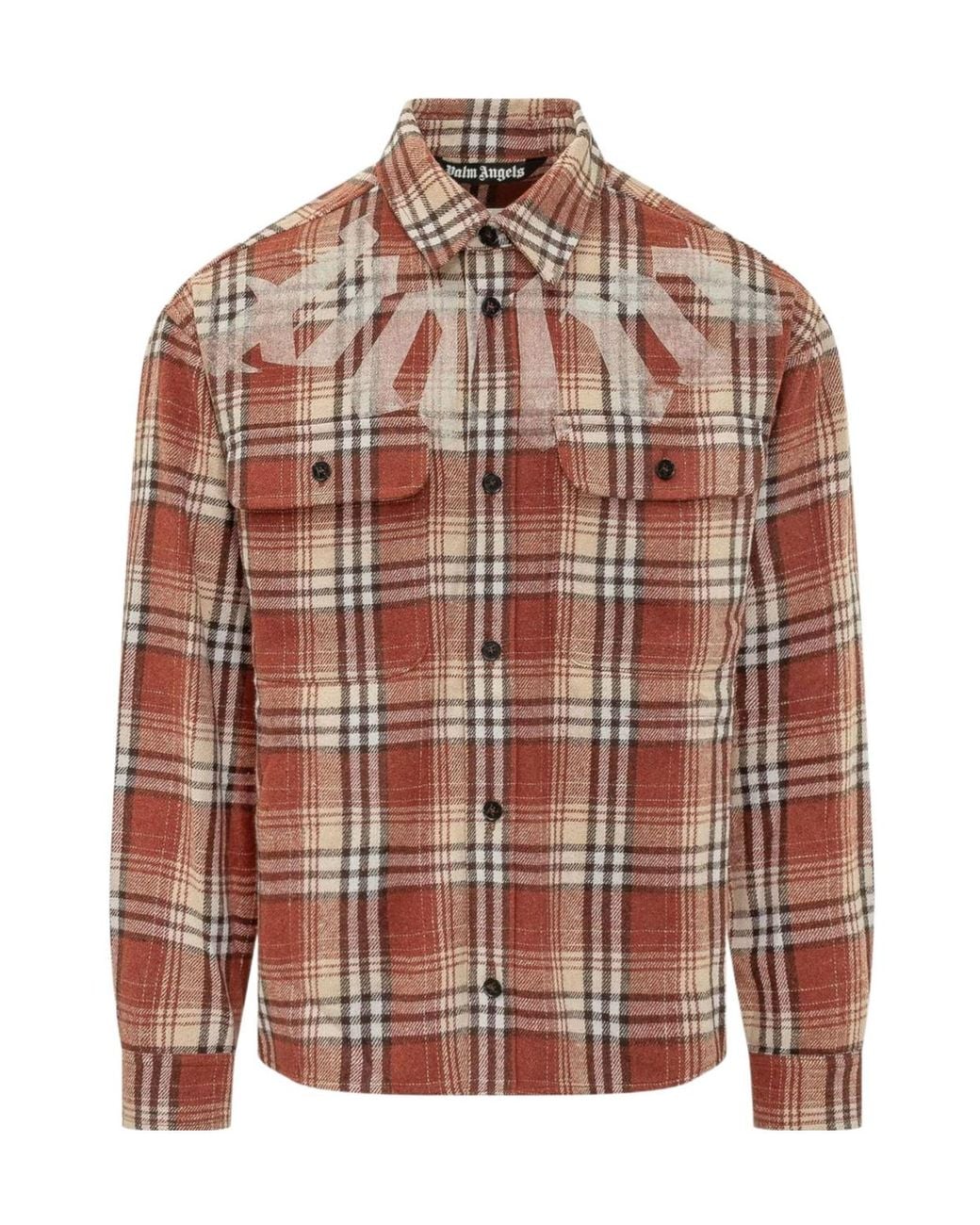 Palm Angels Pink Logo Printed Checked Shirt for men