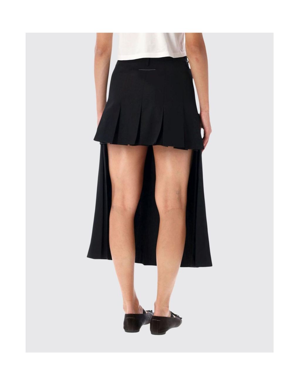 MM6 by Maison Margiela Black Asymmetric Pleated Midi Skirt