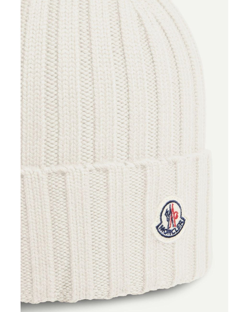 Moncler White Logo Patch Ribbed Beanie