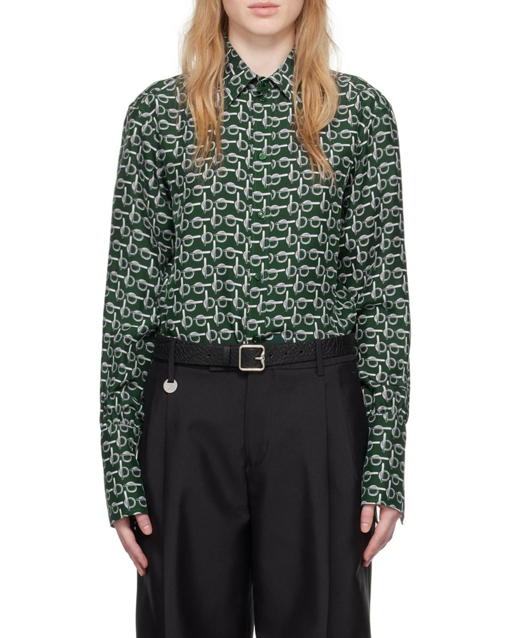 Burberry Green Monogram Printed Long Sleeved Shirt