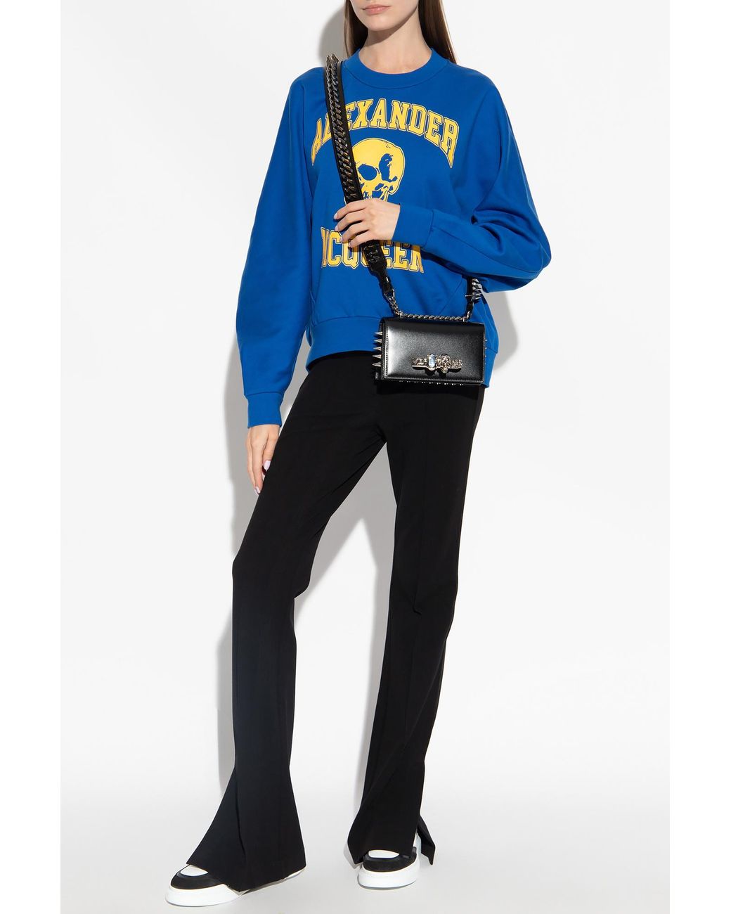 McQueen Blue Skull Printed Crewneck Sweatshirt