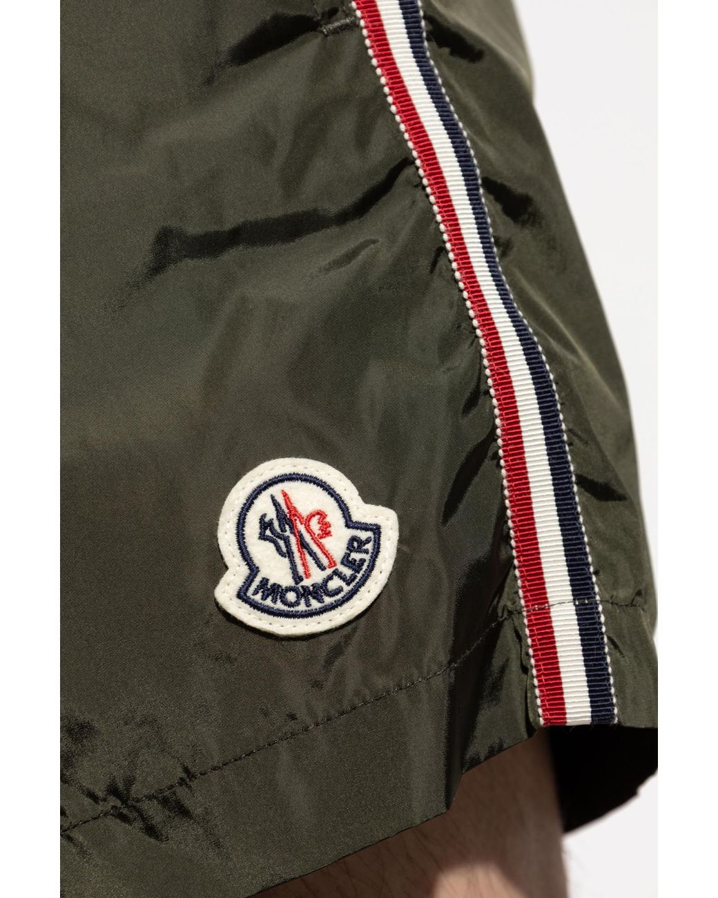 Moncler Green Logo Patch Stripe Detailed Swim Shorts for men