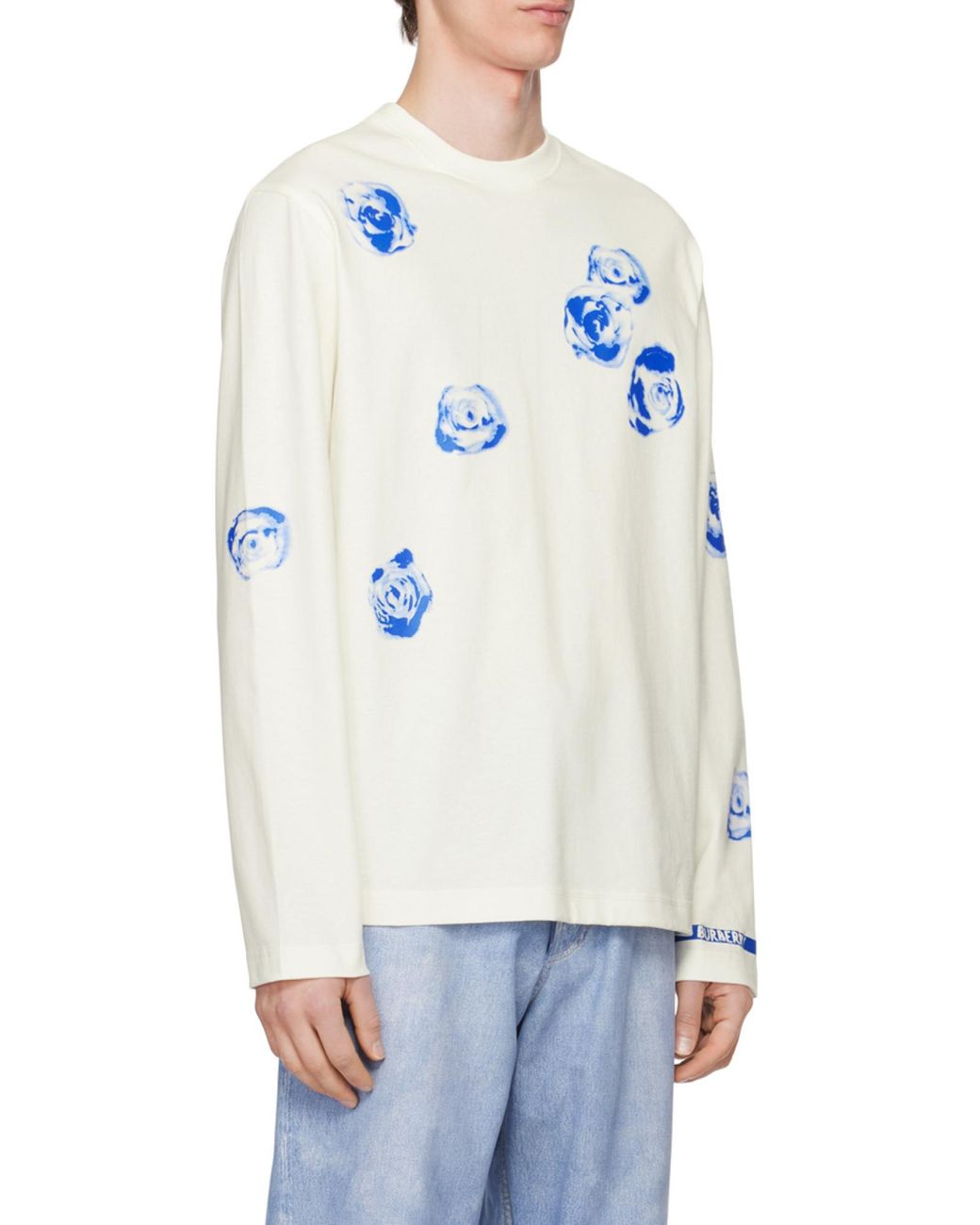 Burberry White Rose-Print Cotton T-Shirt for men