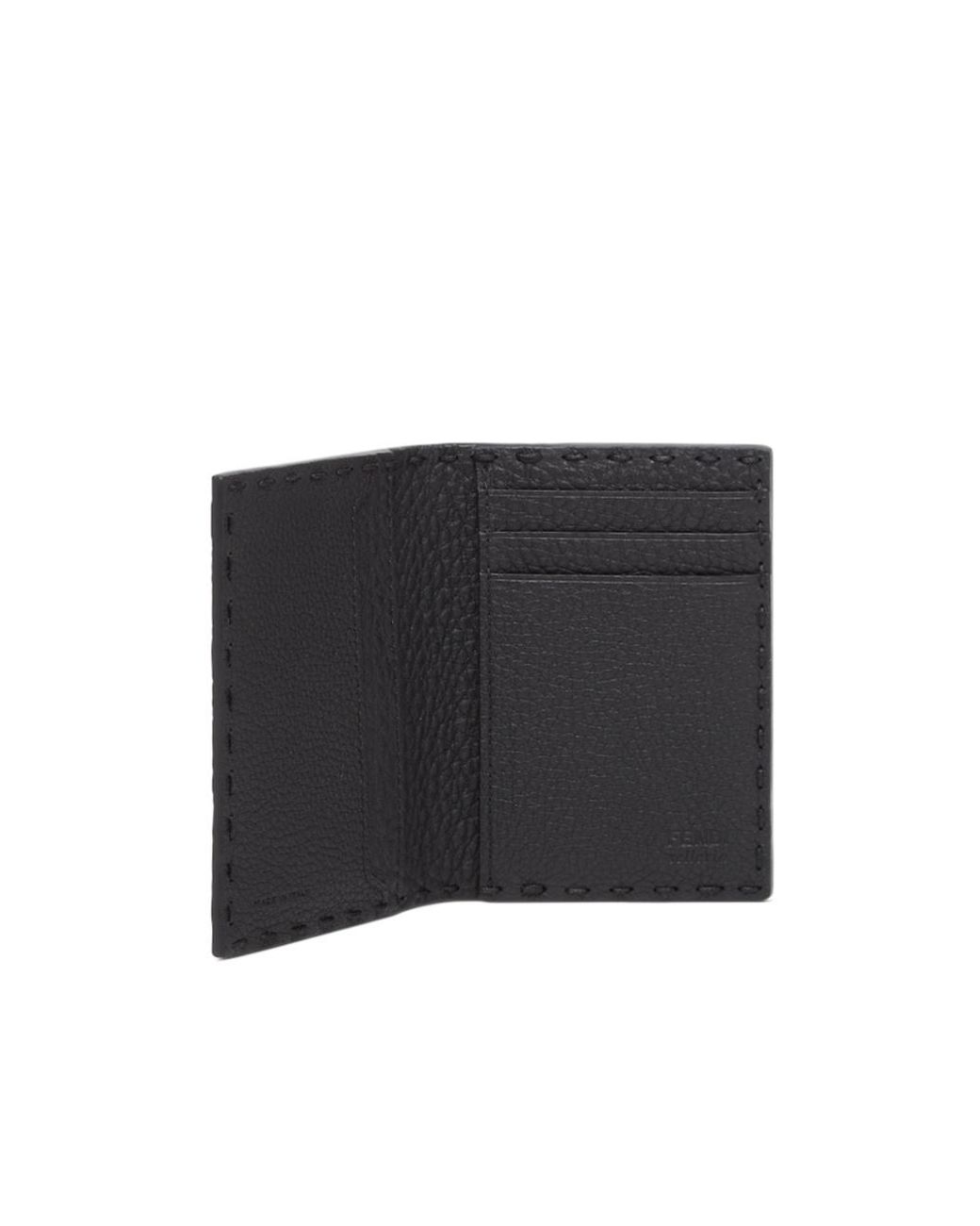 Fendi Black Logo Plaque Bifold Card Holder for men