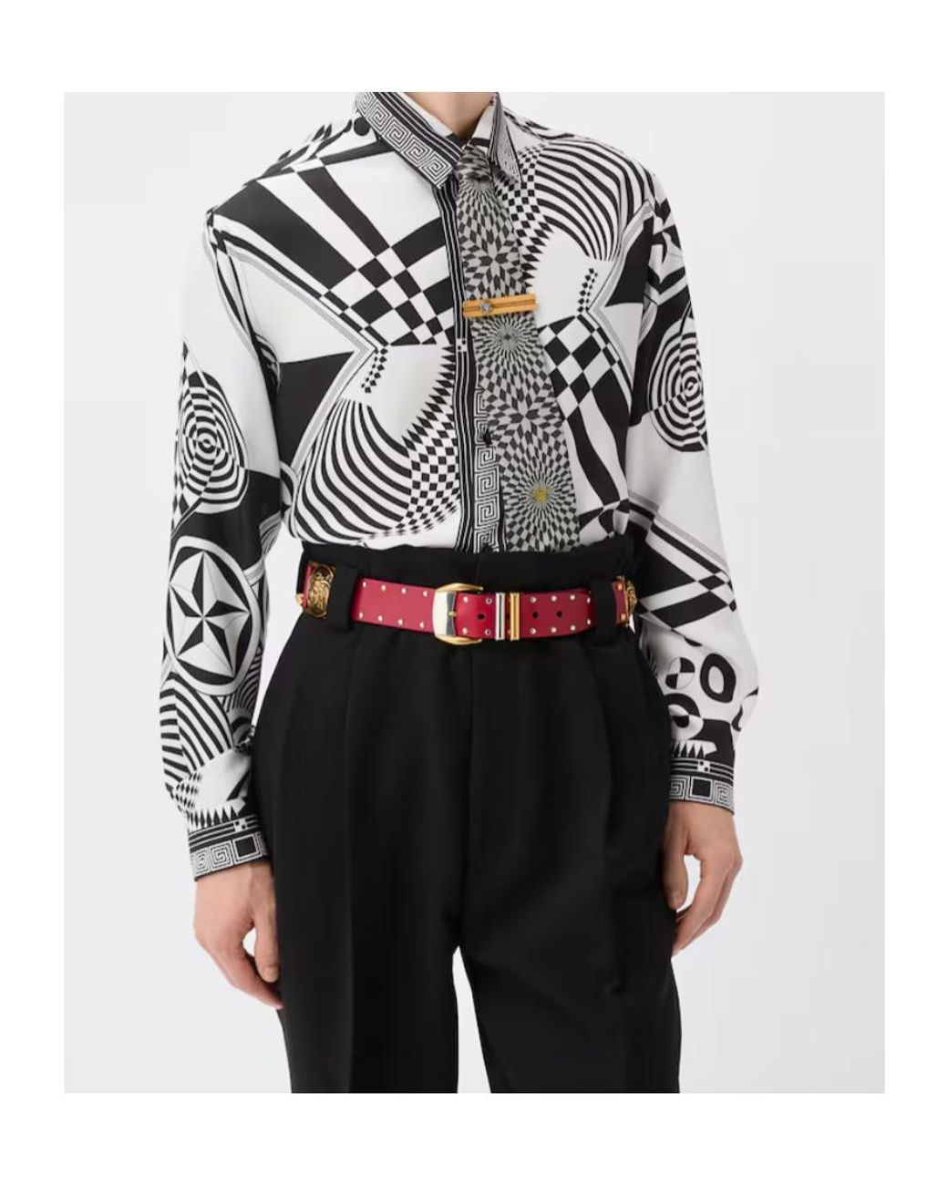 Versace Gray Pattern-Printed Long-Sleeved Shirt for men