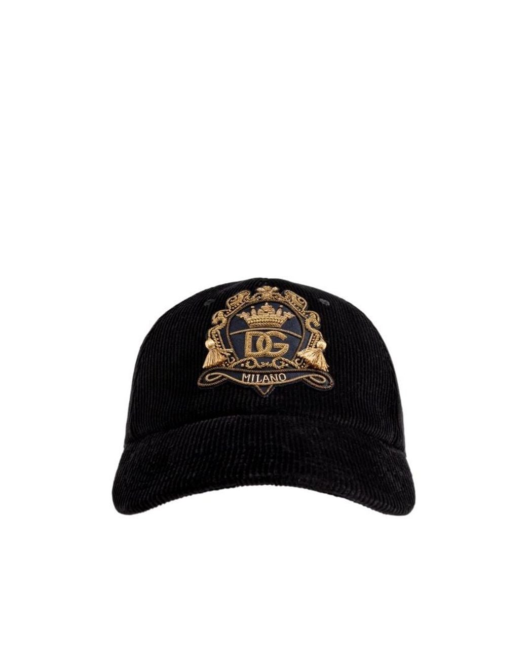 Dolce & Gabbana Black Logo Patch Corduroy Baseball Cap for men