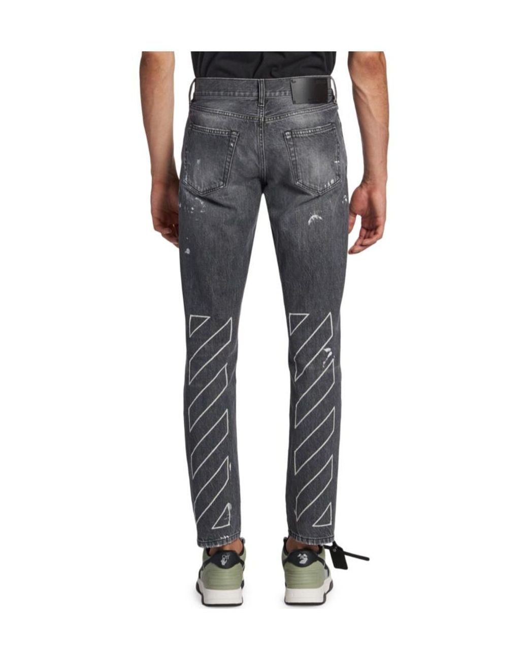 Off-White c/o Virgil Abloh Gray Diag-Striped Distressed Straight Leg Jeans for men