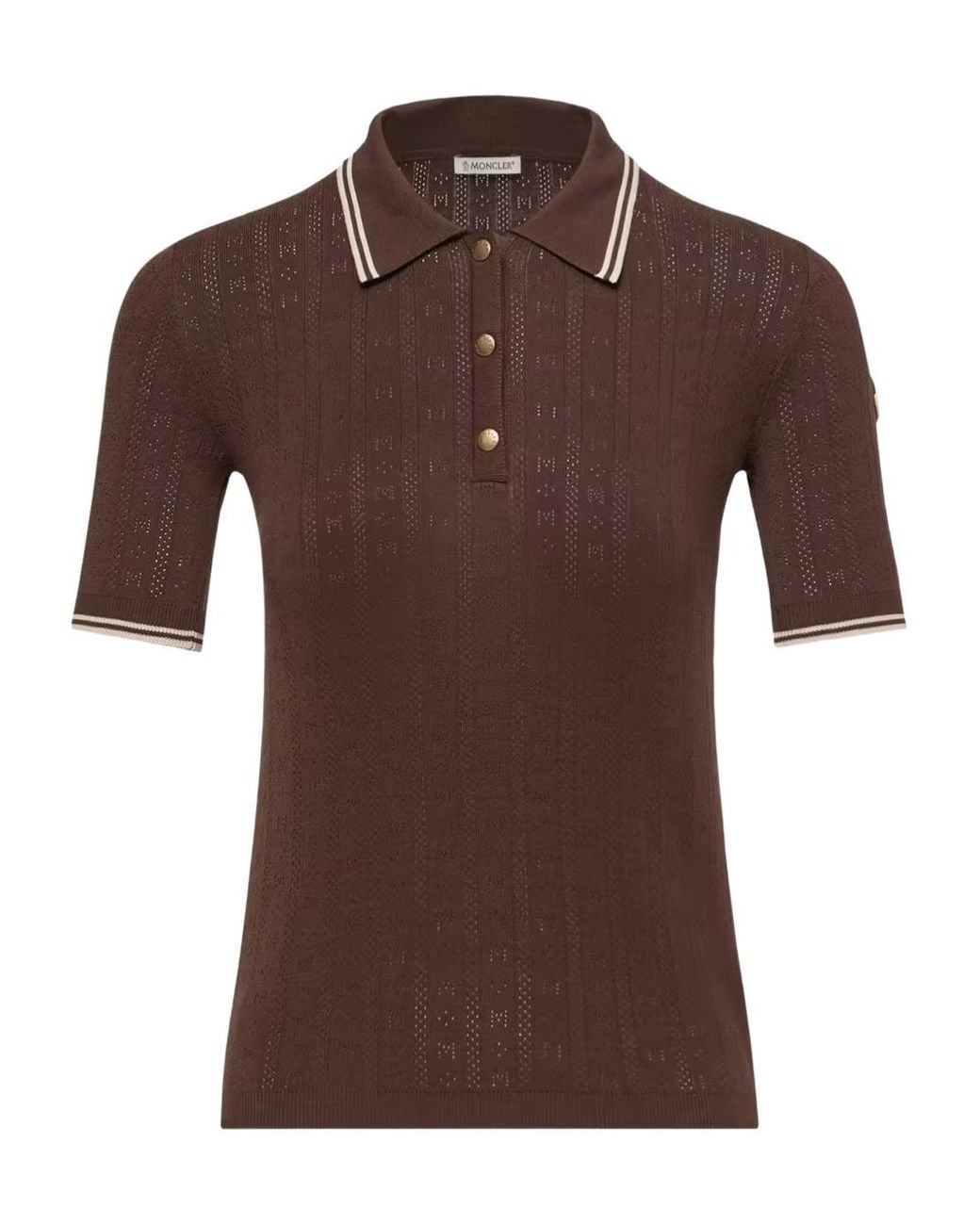 Moncler Brown Ribbed Knit Polo Top
