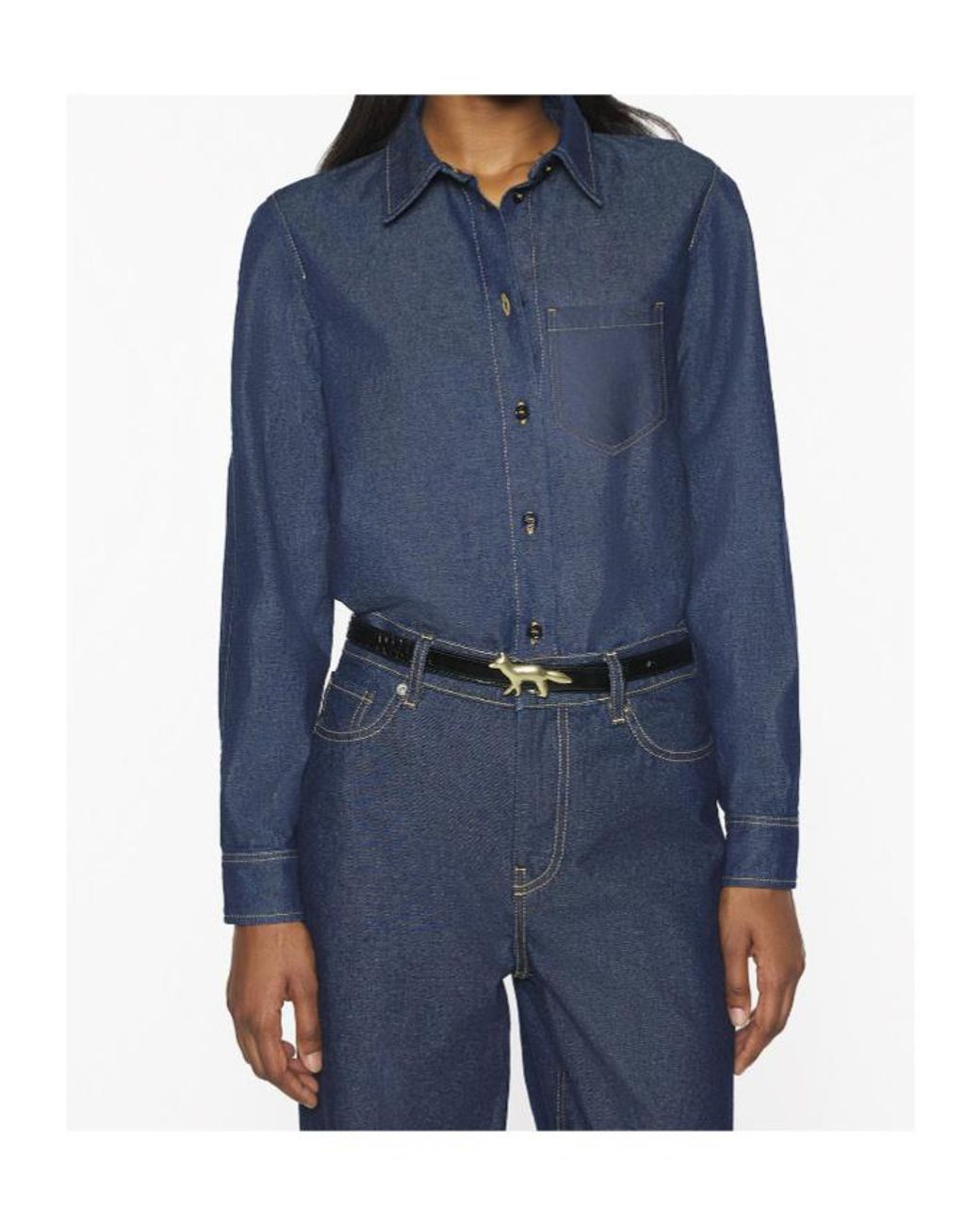 Maison Kitsuné Blue Maison Kitsuné Contrast-Stitch Denim Shirt
