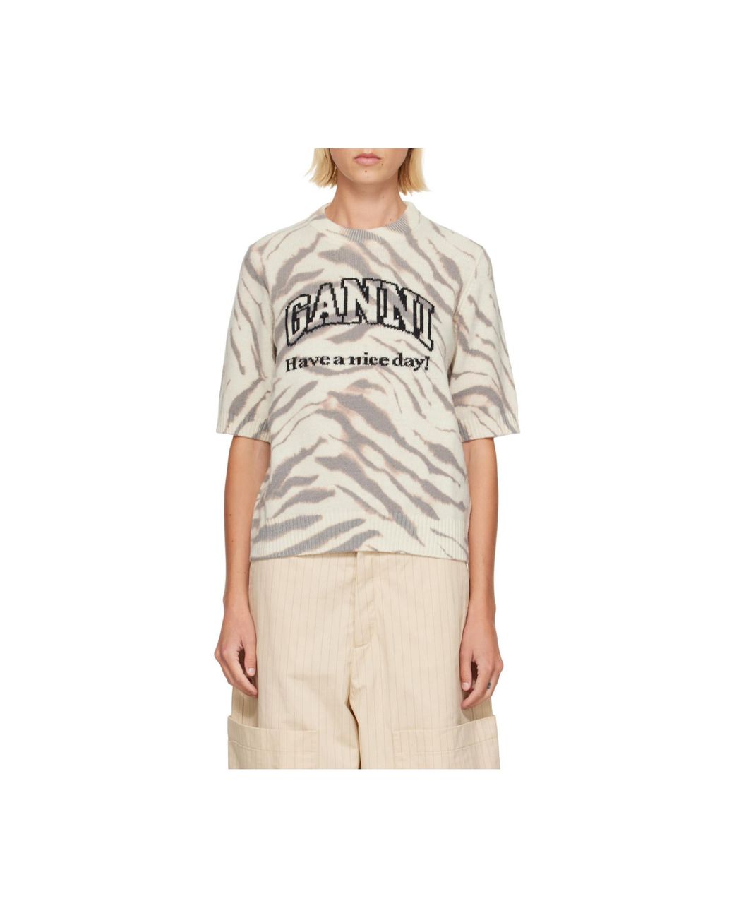 Ganni White Graphic Logo Knitted Top