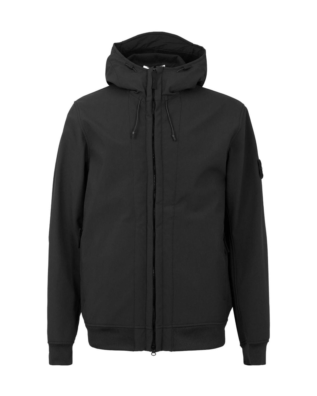 Stone Island Black Hooded Softshell Zip-Up Jacket for men