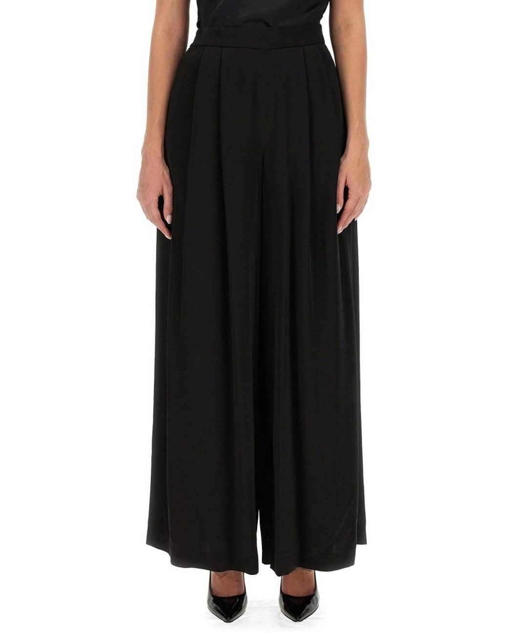 Fabiana Filippi Black Satin Wide-Leg Trousers